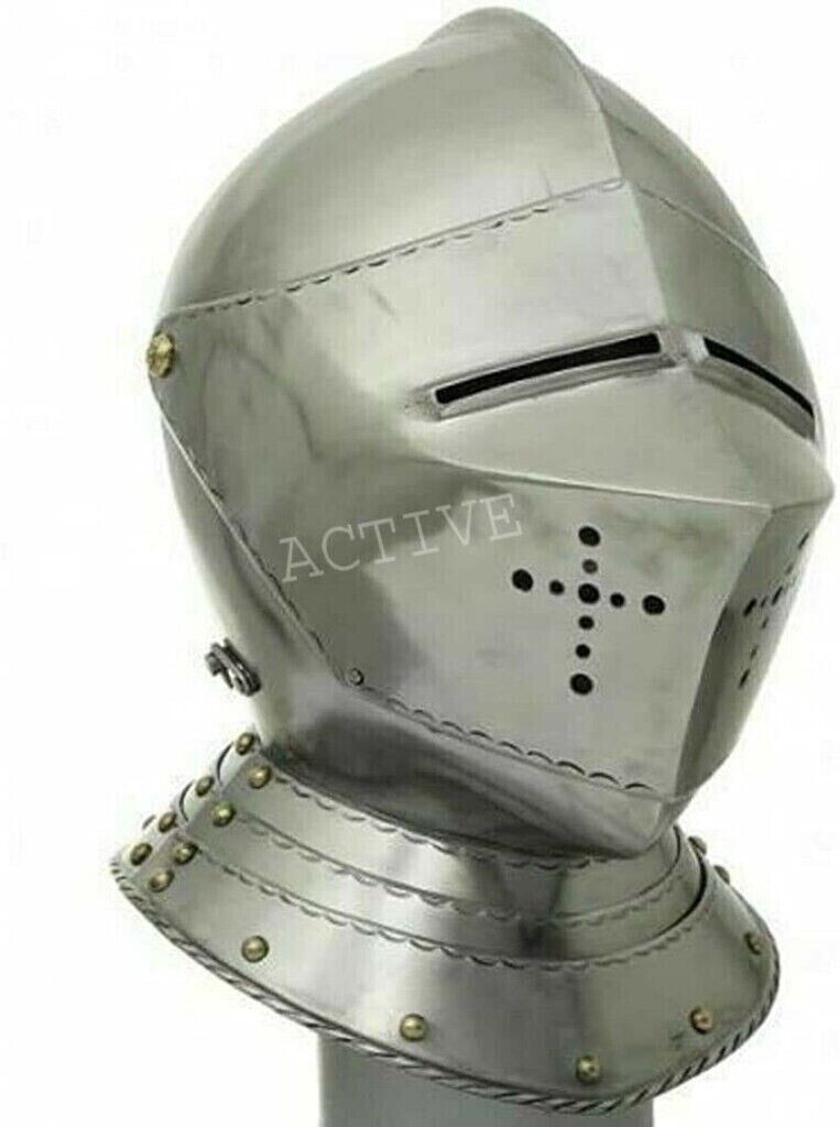 Medieval Knight LARP Close Armor Replica Engraved Warrior LARP Silver New Helmet