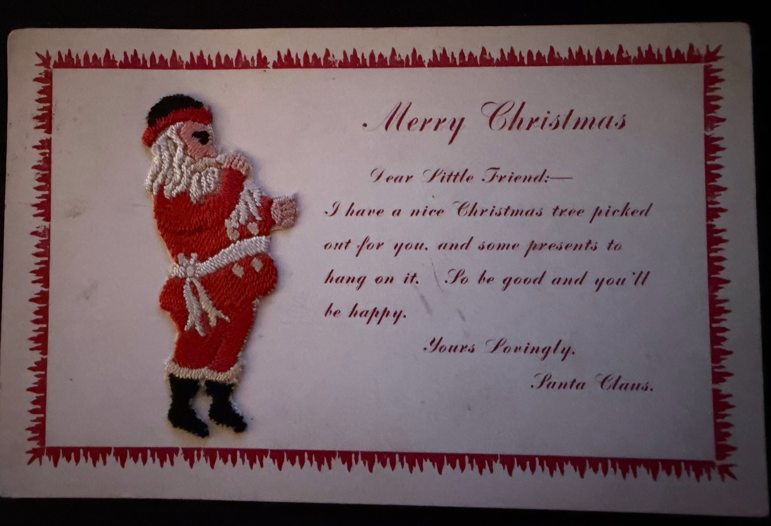 Rare ~SILK EMBROIDERED~ SANTA CLAUS ~Antique~Novelty Christmas Postcard~s407
