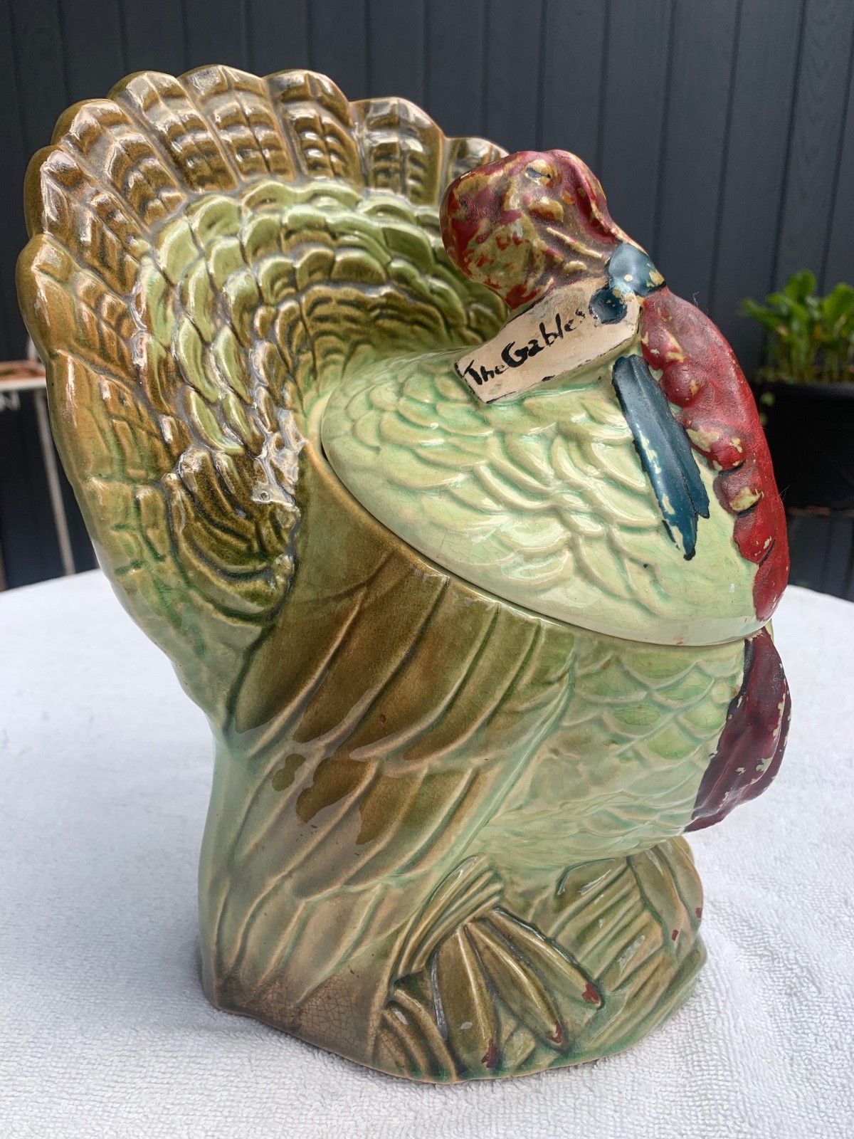 RARE * GREEN * 1945 McCoy Turkey Cookie Jar with Cold Paint * The Gobbler * RARE * GREEN * 1945 McCoy Turkey Cookie Jar with Cold Paint * The Gobbler *