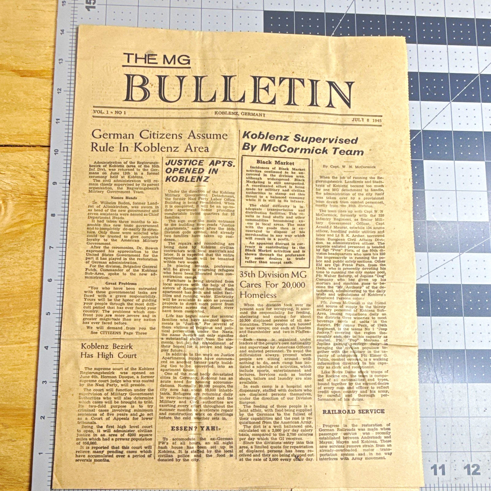 WWII Newspaper The MG Bulletin Vol 1 No 1 July 1945 35th Infantry Division Rare