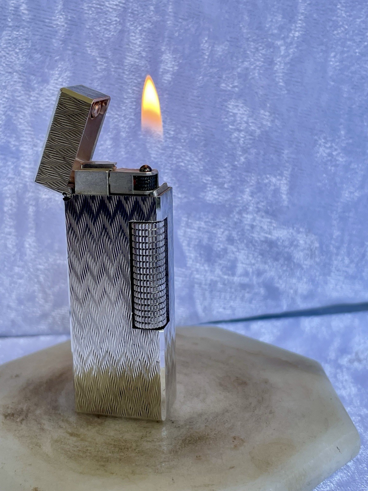 Vintage 70s Dunhill Lighter Rollagas Roller Silver Plate Working 