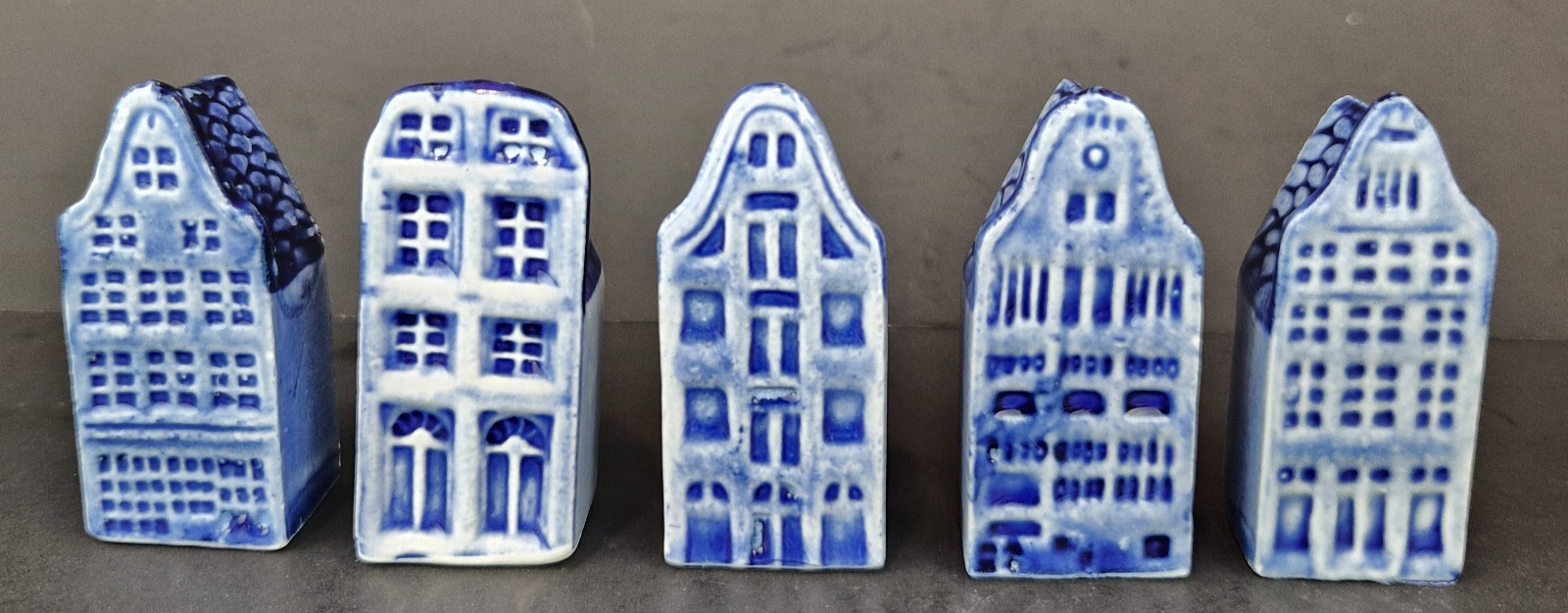 5 Vintage Hand-Painted Miniature Delft Blue Canal House 1970's Holland Porcelain 5 Vintage Hand-Painted Miniature Delft Blue Canal House 1970's Holland Porcelain