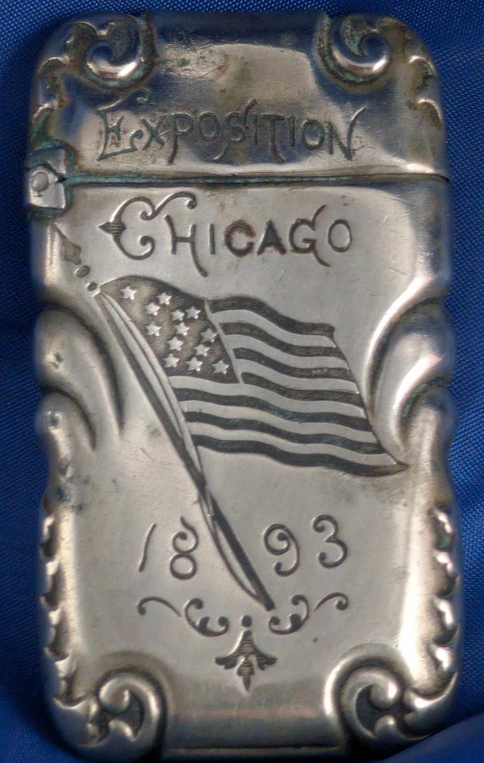 1893 Chicago World's Fair Vesta Match Safe Columbia Exposition Patriotic Flag