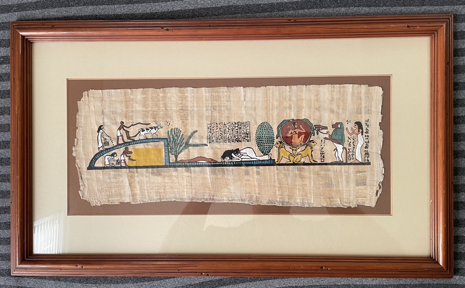 Framed Egyptian Papyrus Painting Book of the Dead Vintage Egyptian Decor 13x22 Framed Egyptian Papyrus Painting Book of the Dead Vintage Egyptian Decor 13x22