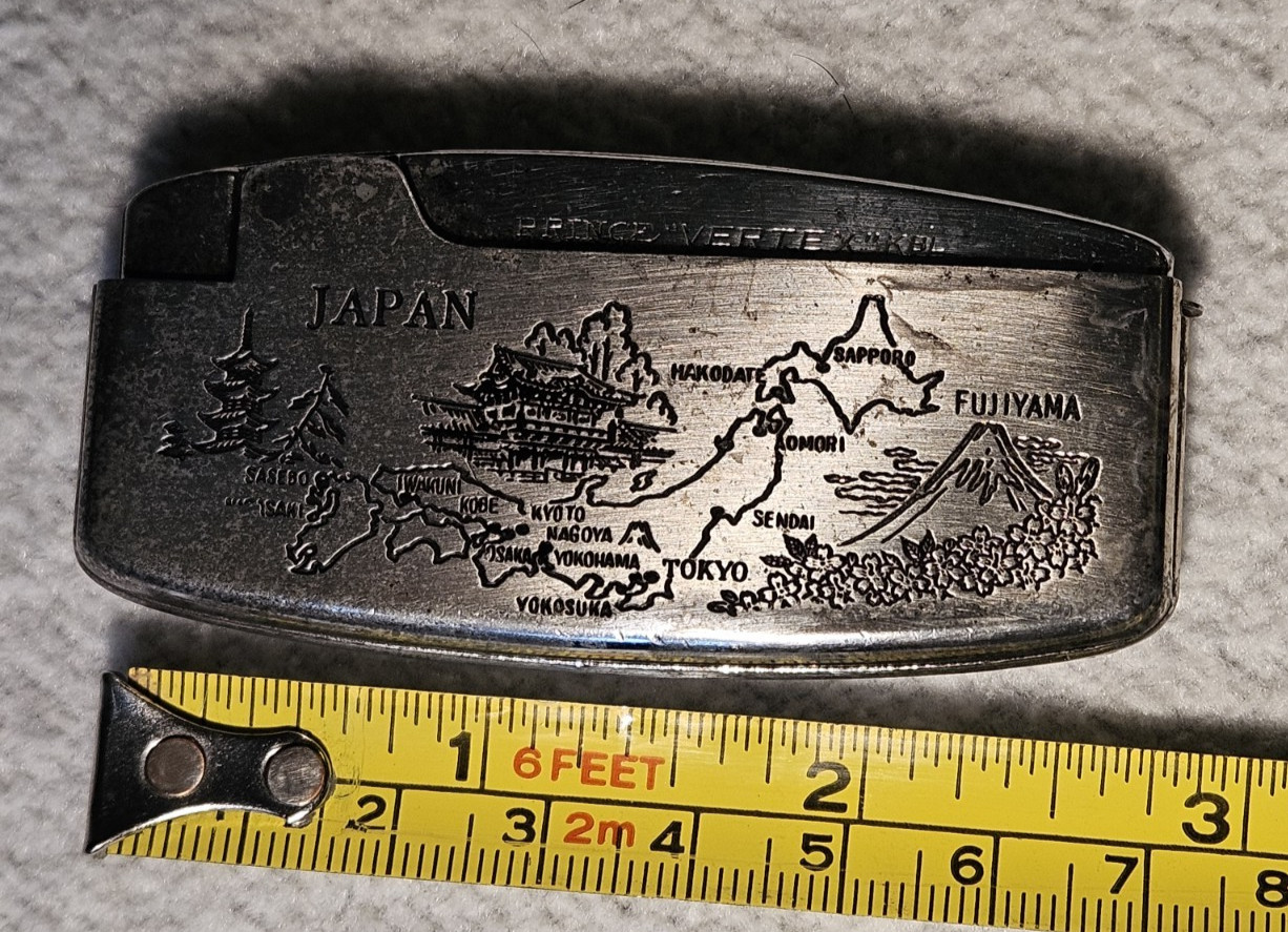 Vintage Mid-Century Lighter With Map of Japan Gay Little Hearts Vintage Mid-Century Lighter With Map of Japan Gay Little Hearts