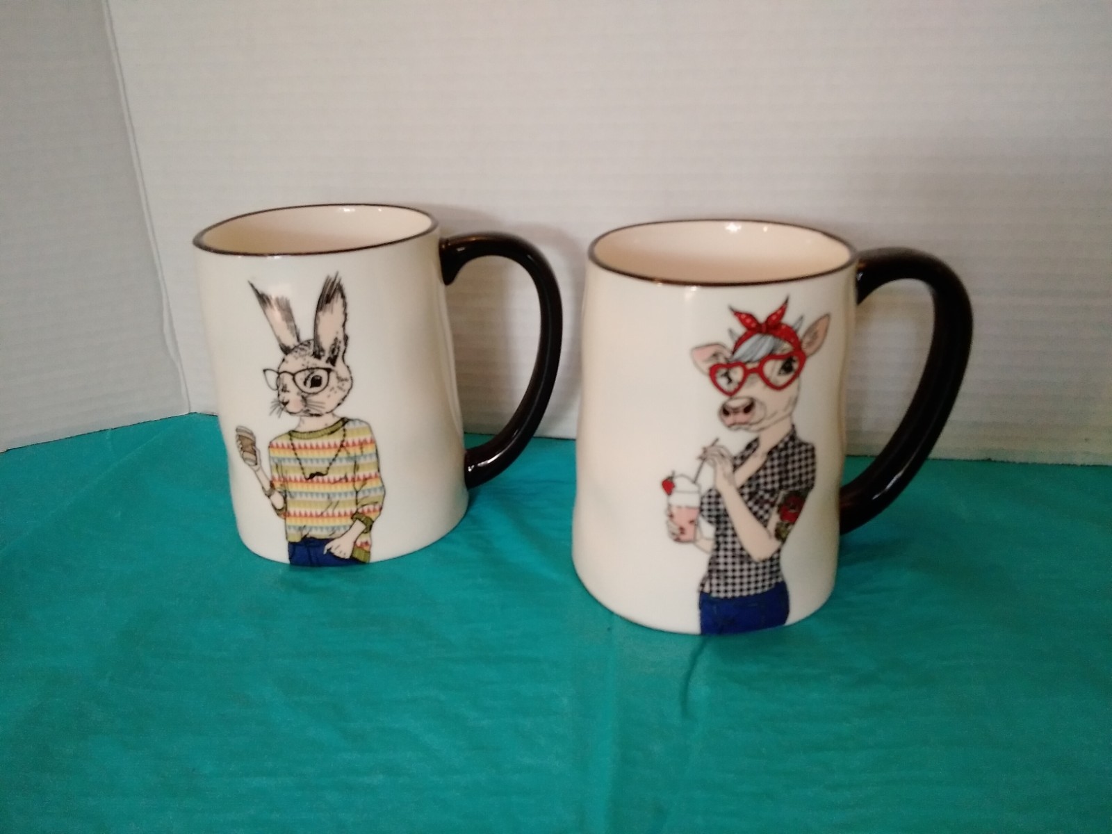 Signature Hipster Dressed Animal Mugs Cups Coffee Bunny Rabbit & Cow