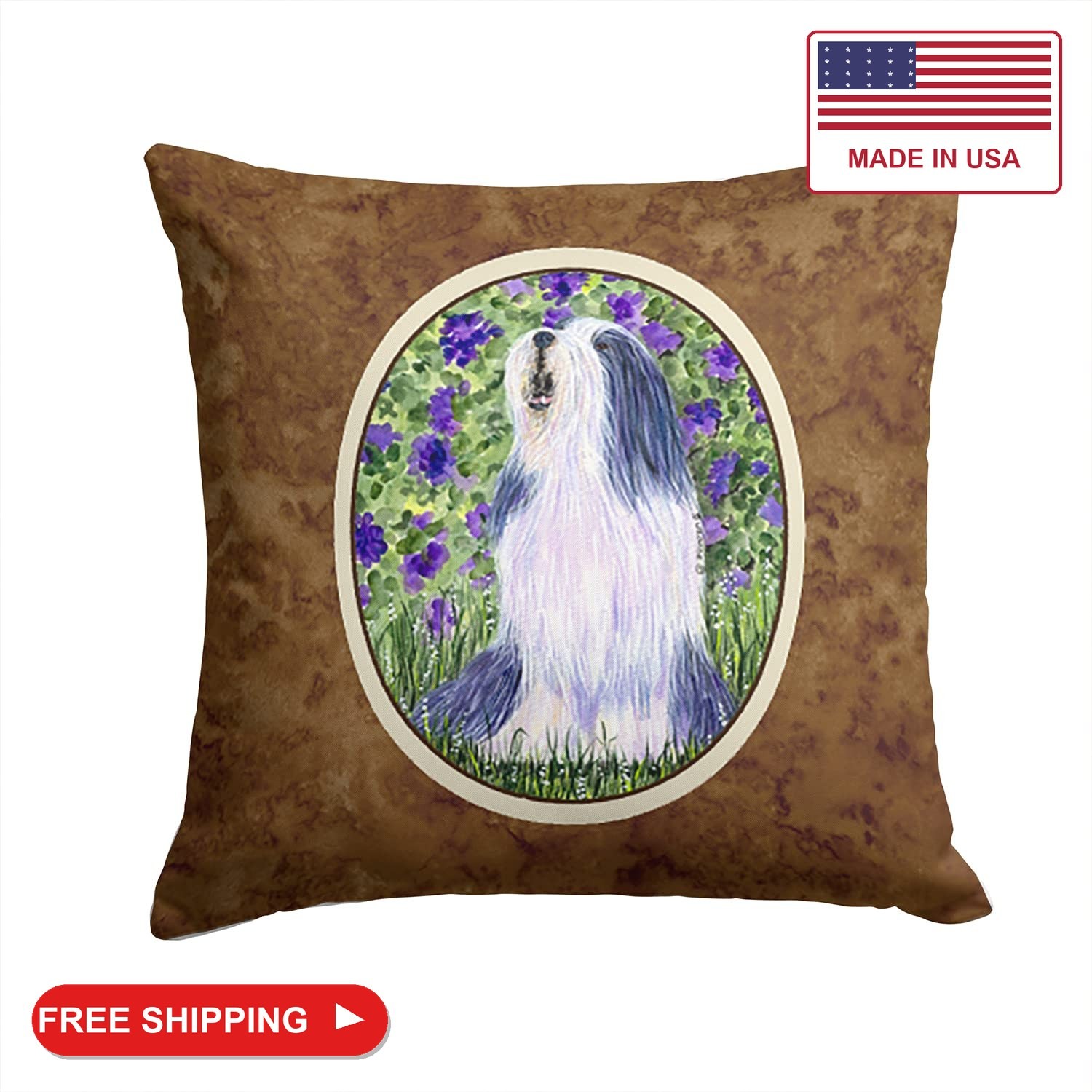 Caroline\'s Treasures SS8602PW1414 Bearded Collie Fabric Decorative Pillow Machin Caroline\'s Treasures SS8602PW1414 Bearded Collie Fabric Decorative Pillow Machin