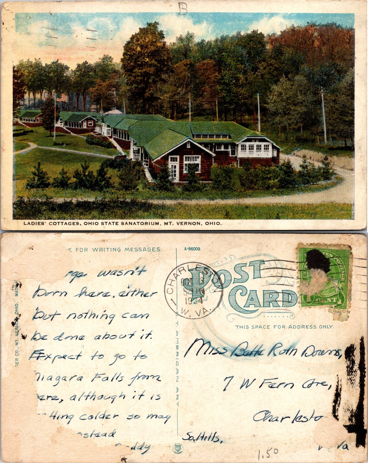 Ladies Cottages Ohio State Sanatorium Mount Vernon Ohio OH Postcard