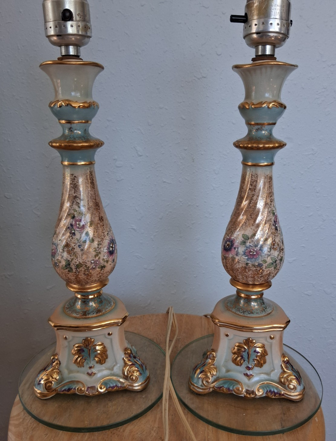 2 Vintage or Antique French Country Hand Painted Floral Porcelain Table Lamps 2 Vintage or Antique French Country Hand Painted Floral Porcelain Table Lamps