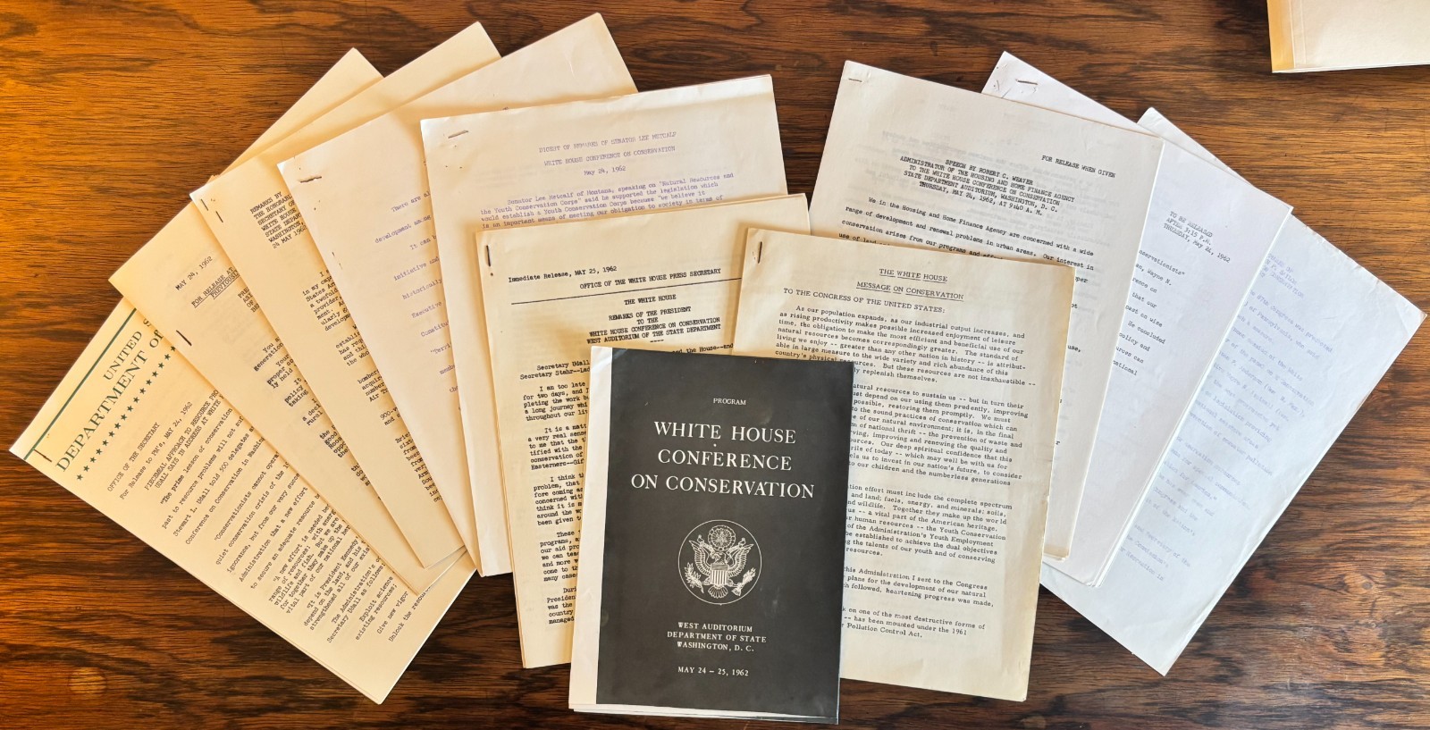 JFK’S HISTORIC WHITE HOUSE MESSAGE ON CONSERVATION 1962 ORIGINAL PRESS RELEASES