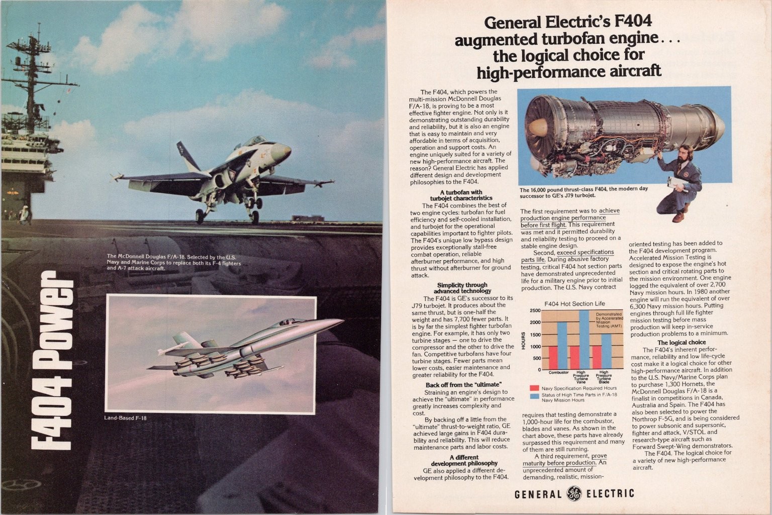 GE F404 Power McDonnell Douglas F/A-18 Vintage Original Magazine Ad 1980 GE F404 Power McDonnell Douglas F/A-18 Vintage Original Magazine Ad 1980