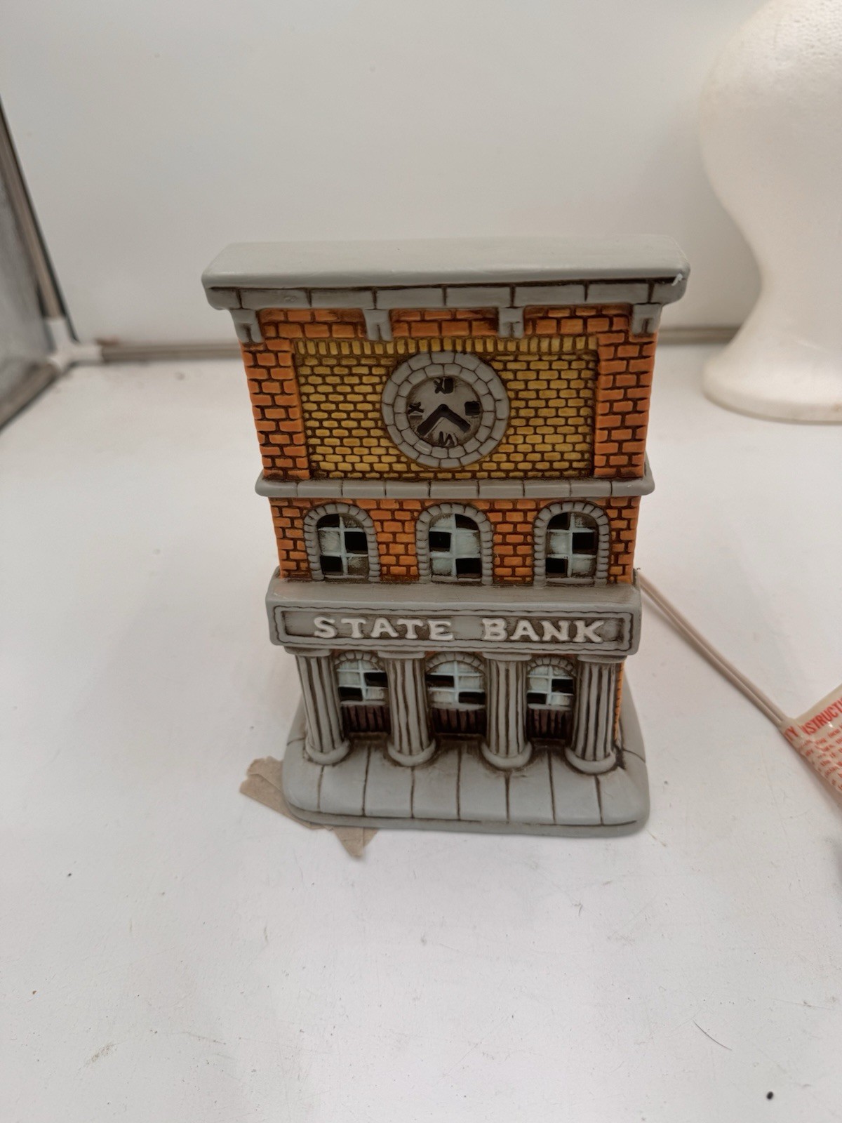 Vintage Lefton Colonial Christmas Village State Bank 1987 W Cord & Deed 24302Q