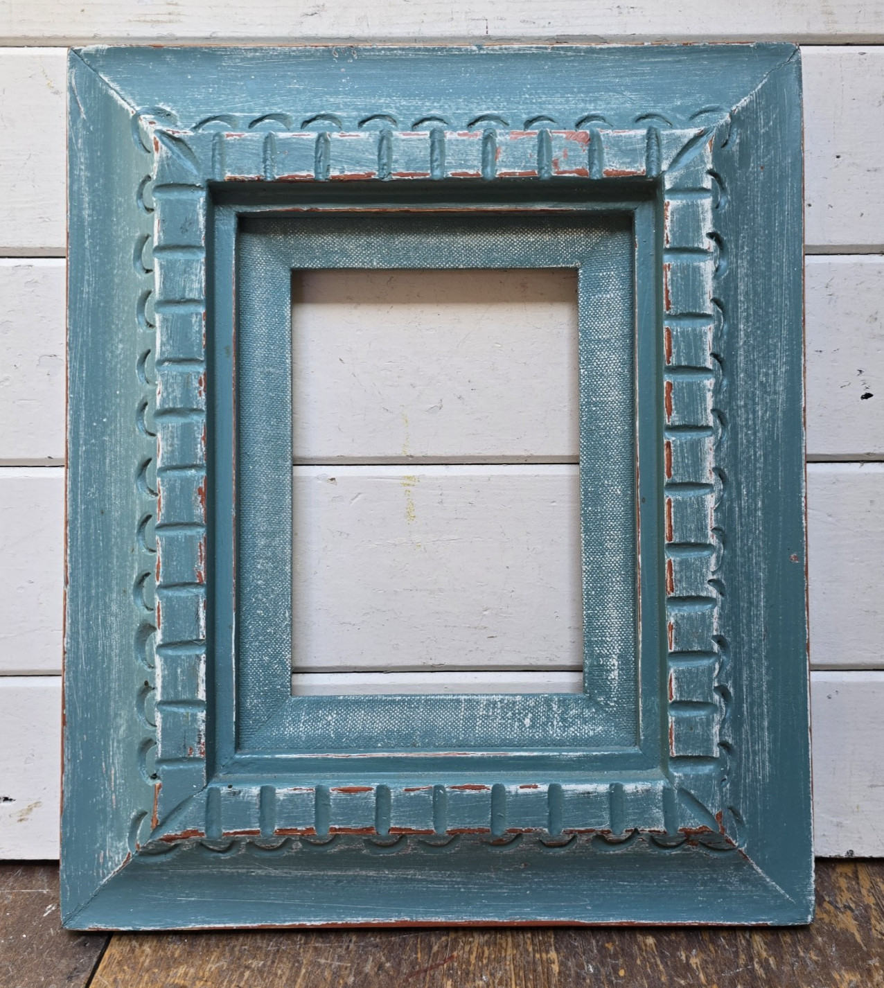 VTG Chunky Wood Distressed Aqua Blue Picture Frame - Art Work Photo's No Glass VTG Chunky Wood Distressed Aqua Blue Picture Frame - Art Work Photo's No Glass