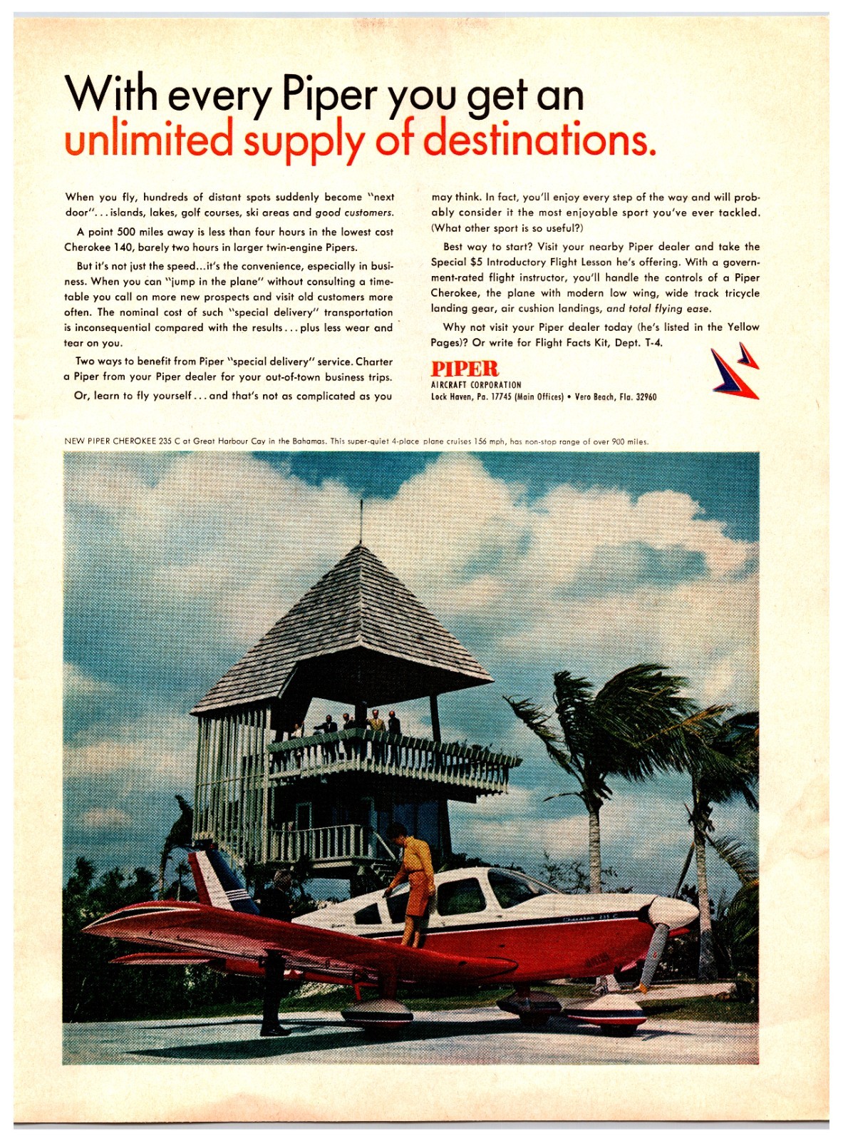 Vintage 1968 Piper Air Plane Original Print Ad (8in x 11in) Advertisement