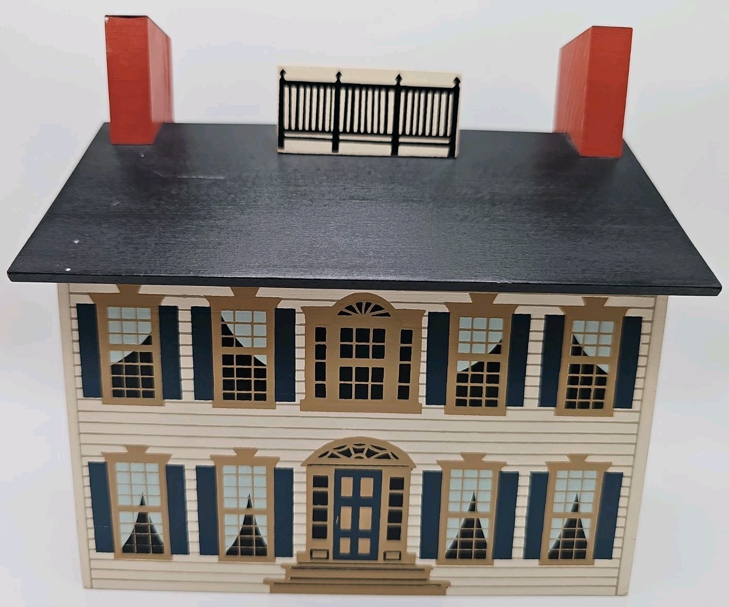 Windfield Designs GEORGEAN MANOR House Wood Coin Bank 1987 Signed H. Musser