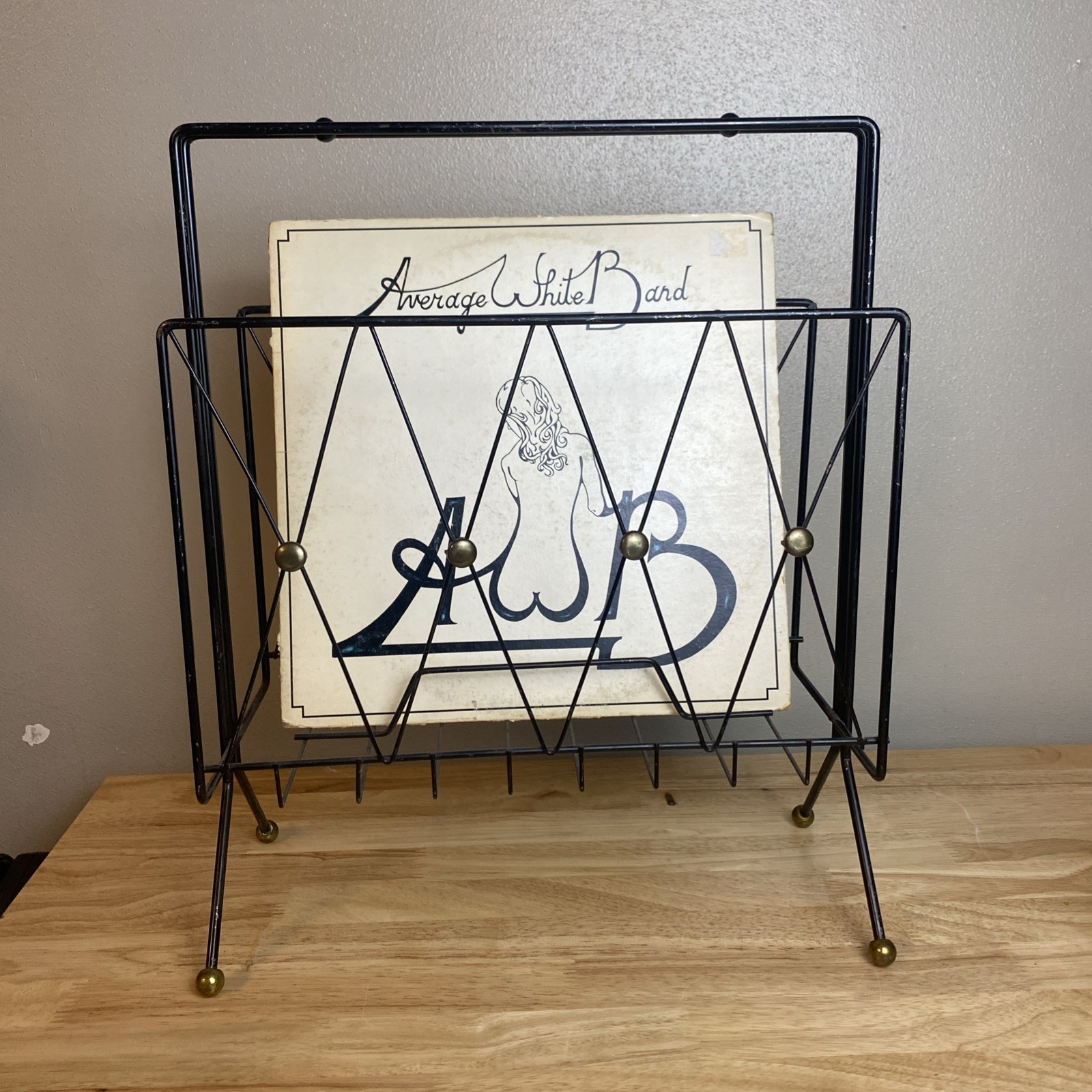 MCM VTG Brass Button & Ball Atomic Record LP Magazine Black Metal Holder