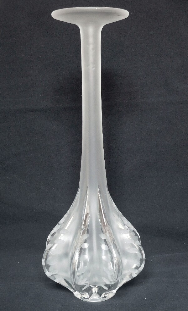 Vintage Tall Lalique Crystal Soliflore Marie Claude Frosted Vase France Signed Vintage Tall Lalique Crystal Soliflore Marie Claude Frosted Vase France Signed