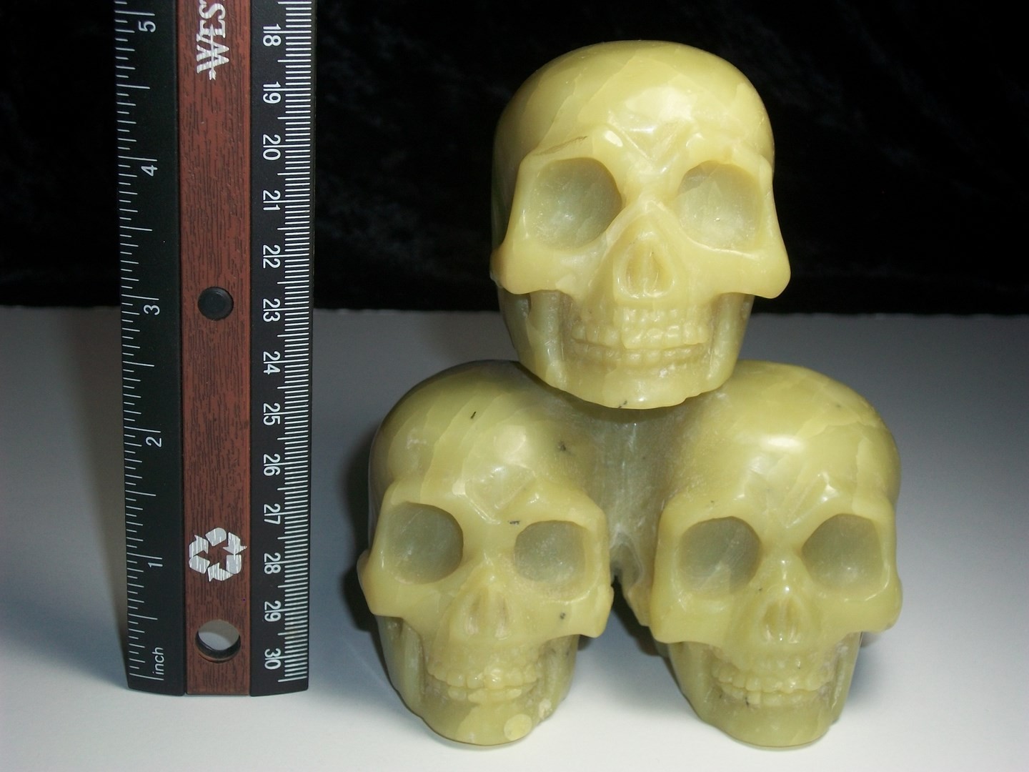 NOBLE SERPENTINE Large Triple Skull Carving NOBLE SERPENTINE Large Triple Skull Carving