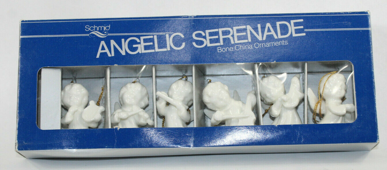Set of 6 Vintage White Porcelain Angels Orchestra Schmid Bros Japan 2