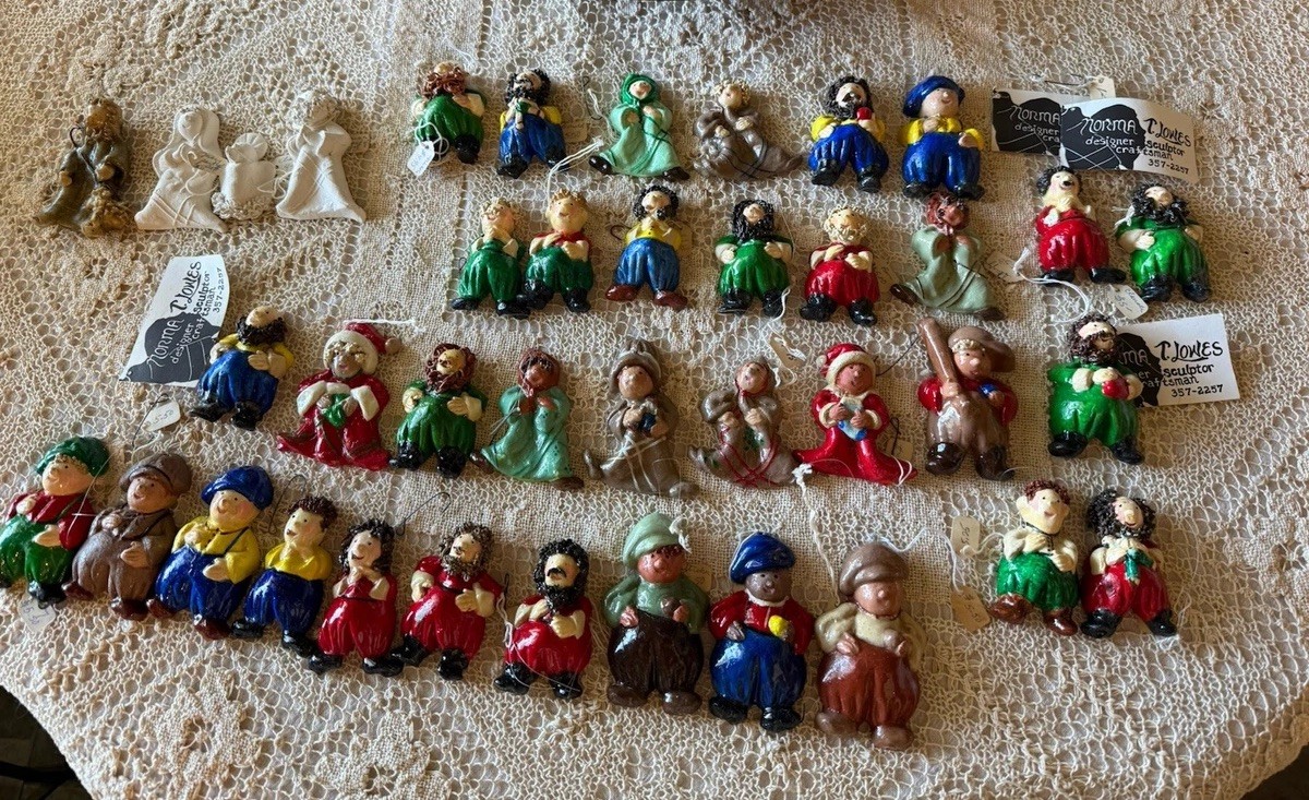 RARE Lot 39 Vintage Folk Art OOAK Handmade Christmas Clay Ornaments Norma Lowes RARE Lot 39 Vintage Folk Art OOAK Handmade Christmas Clay Ornaments Norma Lowes