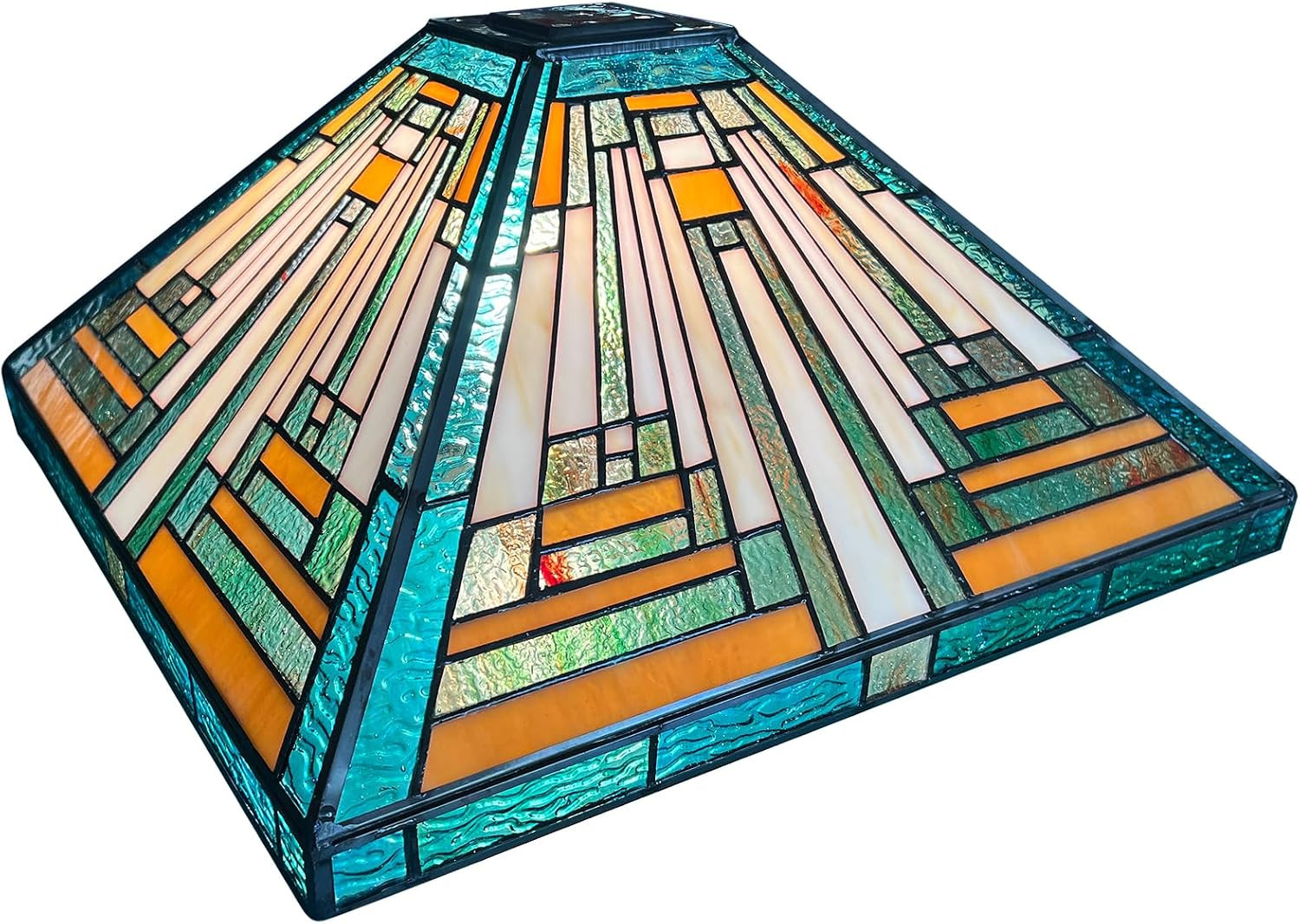 Tiffany Lamp Shade Amber Green Style Stained Glass 16 Inches
