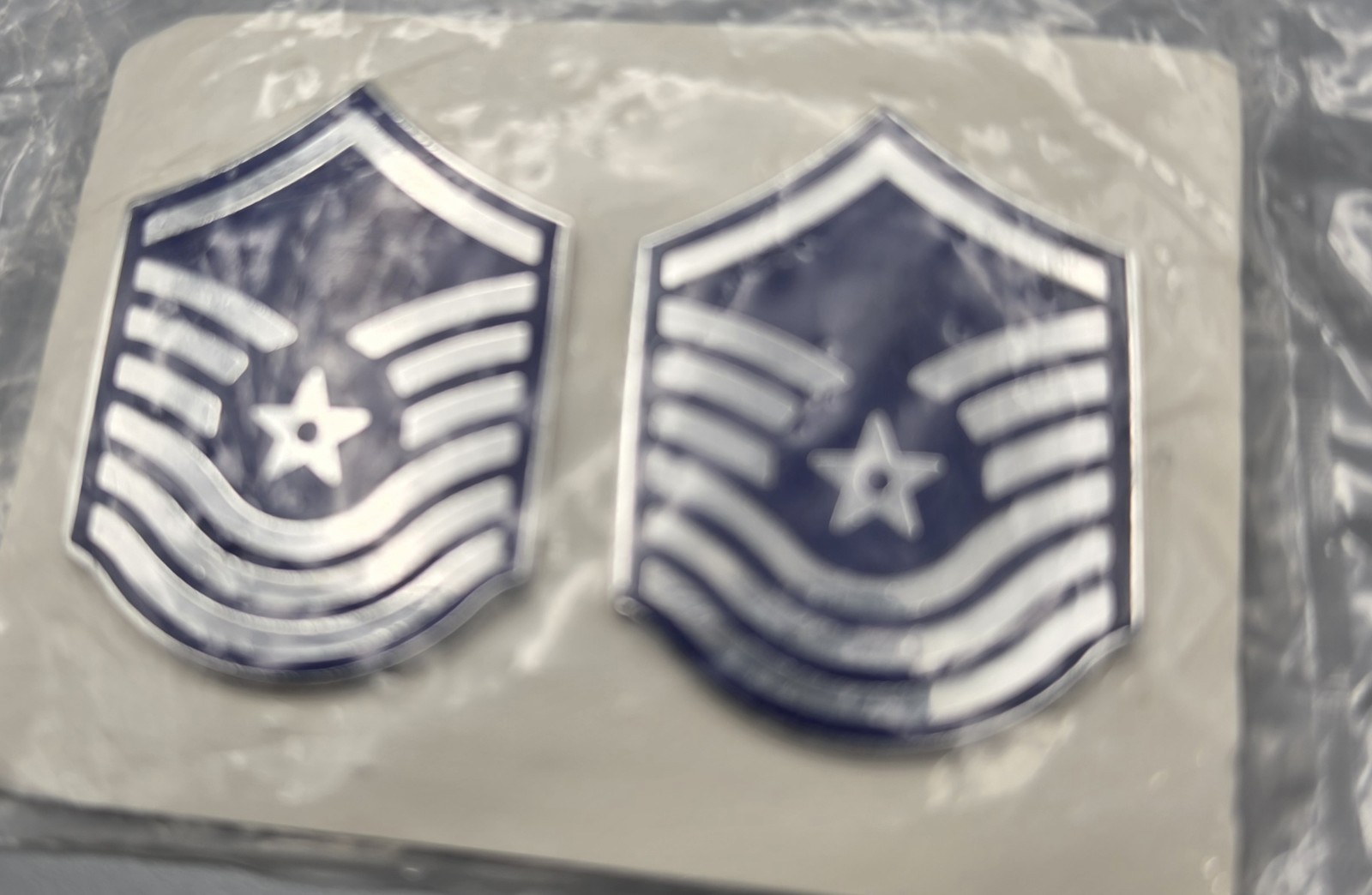 Vintage 1985 USAF Senior Master Sergeant E-8 Rank Insignia Pair NOS Sealed Vintage 1985 USAF Senior Master Sergeant E-8 Rank Insignia Pair NOS Sealed