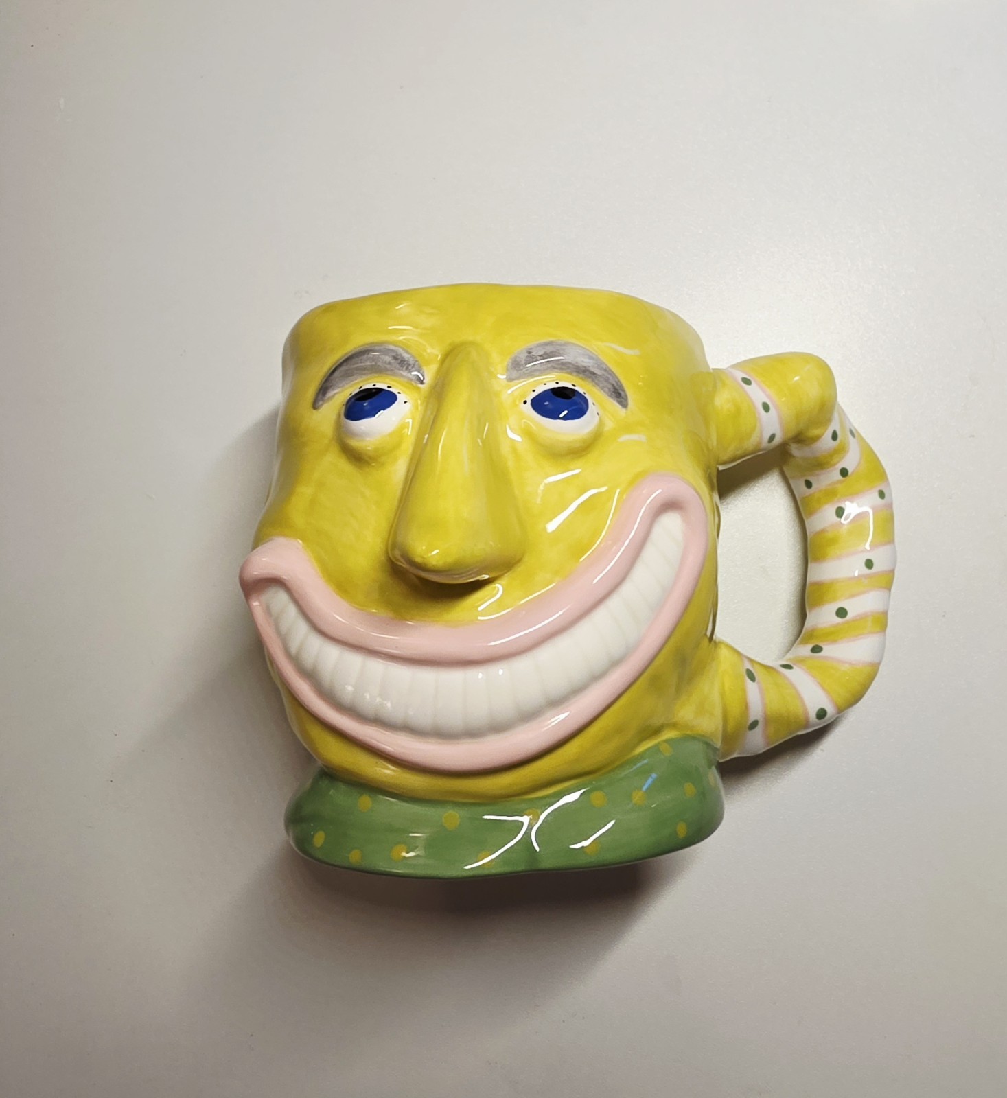 Judie Bomberger Whimsical Face Mug Yellow NWOT