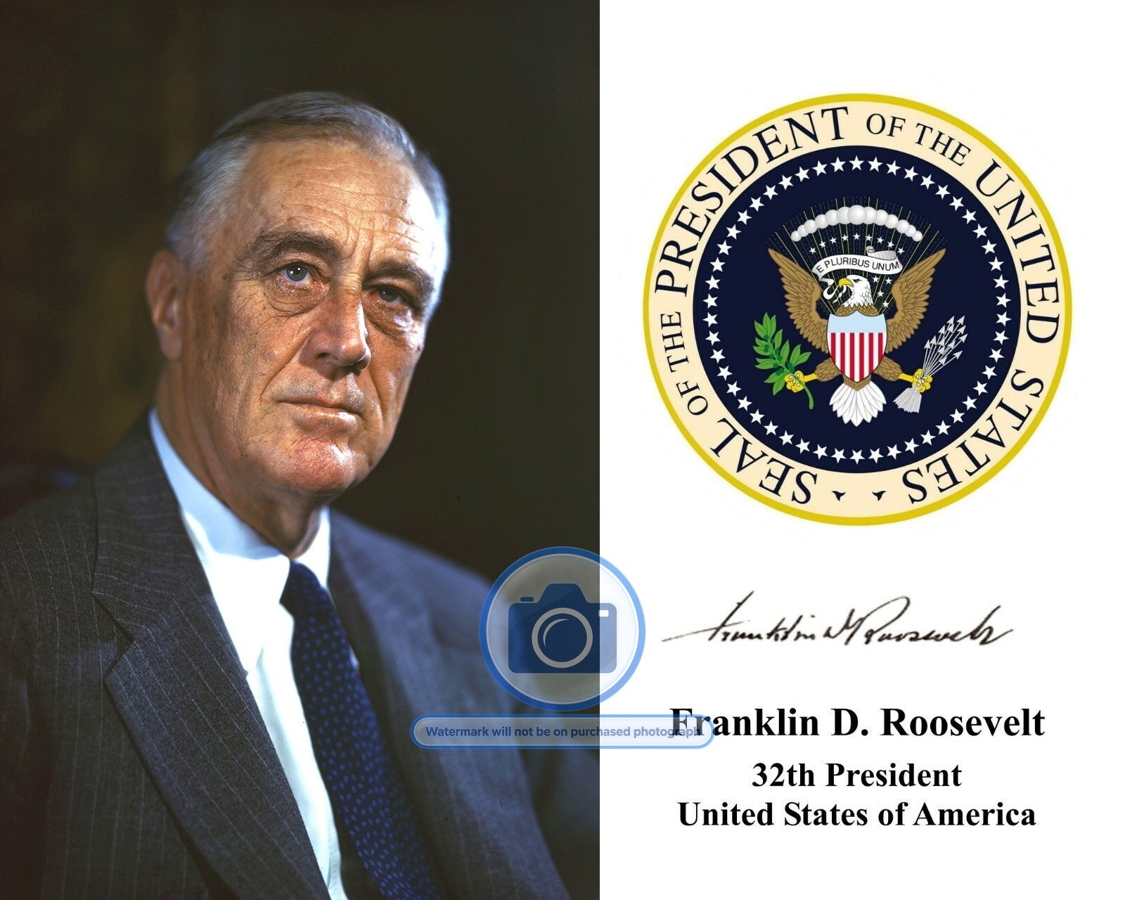 PRESIDENT FRANKLIN DELANORE ROOSEVELT PRESIDENTIAL SEAL AUTOGRAPHED 8X10 PHOTO