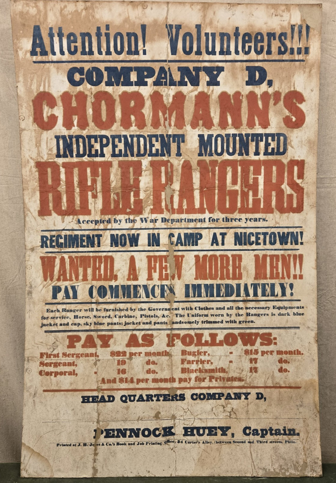 Original Authentic 1861 Civil War Recruitment Broadside for Company D 27 Original Authentic 1861 Civil War Recruitment Broadside for Company D 27