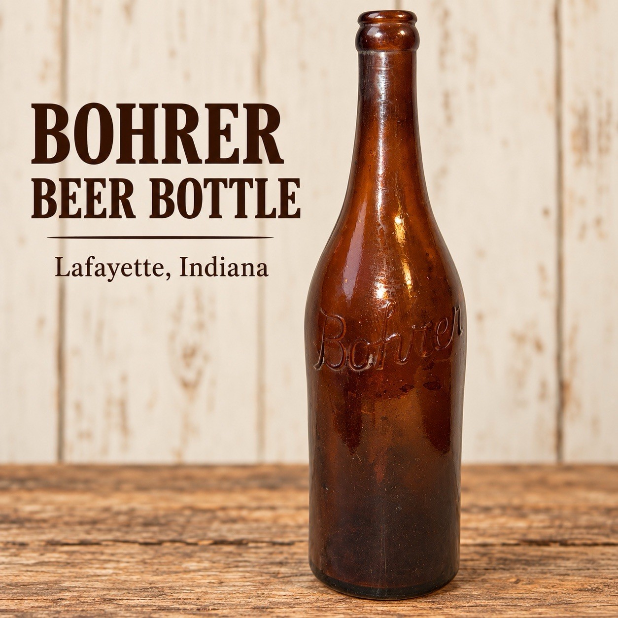 Antique Bohrer Beer Bottle Amber Glass Lafayette Indiana Embossed 11.5”