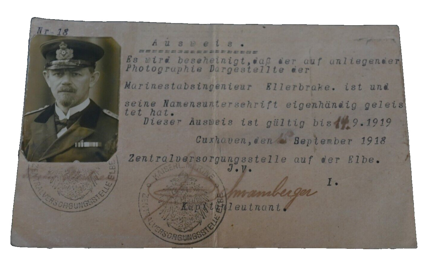 WWI German Kaiserliche Marine Photo ID ELLERBRAKE SMS Niobe Reichsmarine RARE