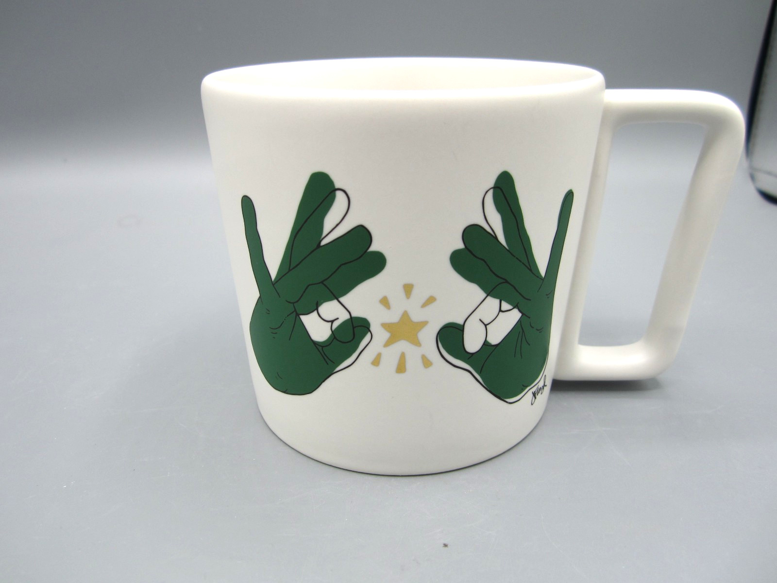 Starbucks White Green Sign Language Logo by Handle Tea Coffee Mug 12oz 2019 (41