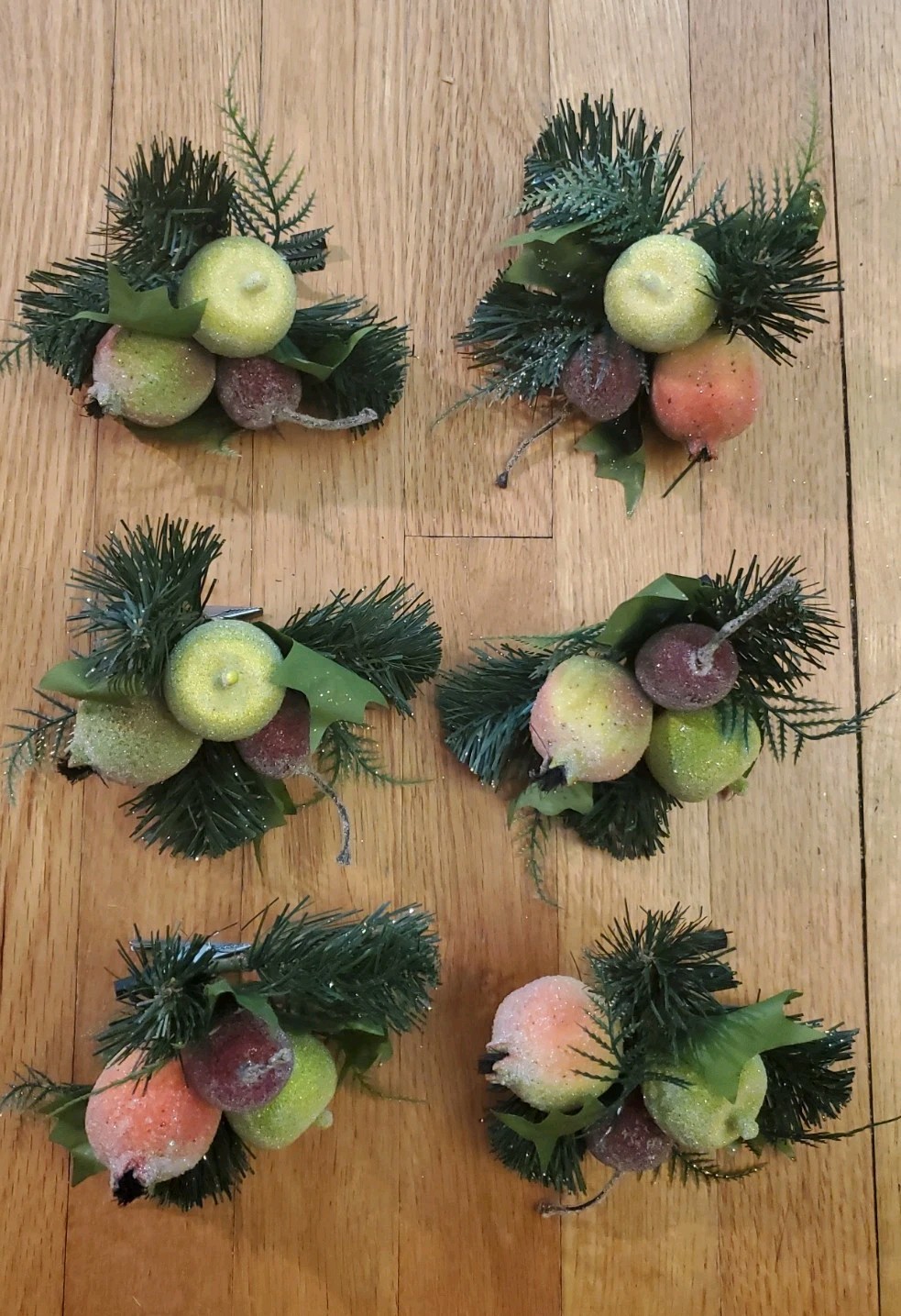 Vtg Set Sugared Fruit Clip-On Christmas Tree Picks Ornaments Pomegranate Cherry