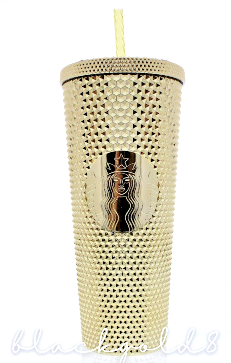 Starbucks Holiday 2022 Gold Bling Studded Cup with Straw - 24oz