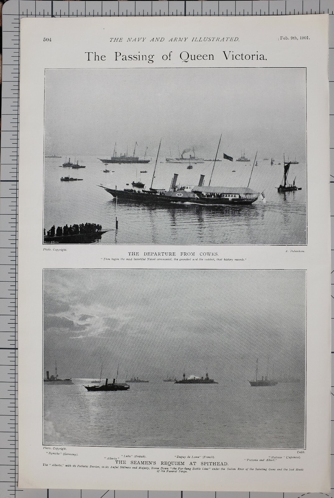 1901 PRINT PASSING OF QUEEN VICTORIA ALBERTA LEDA SEAMENS REQUIEM SPITHEAD
