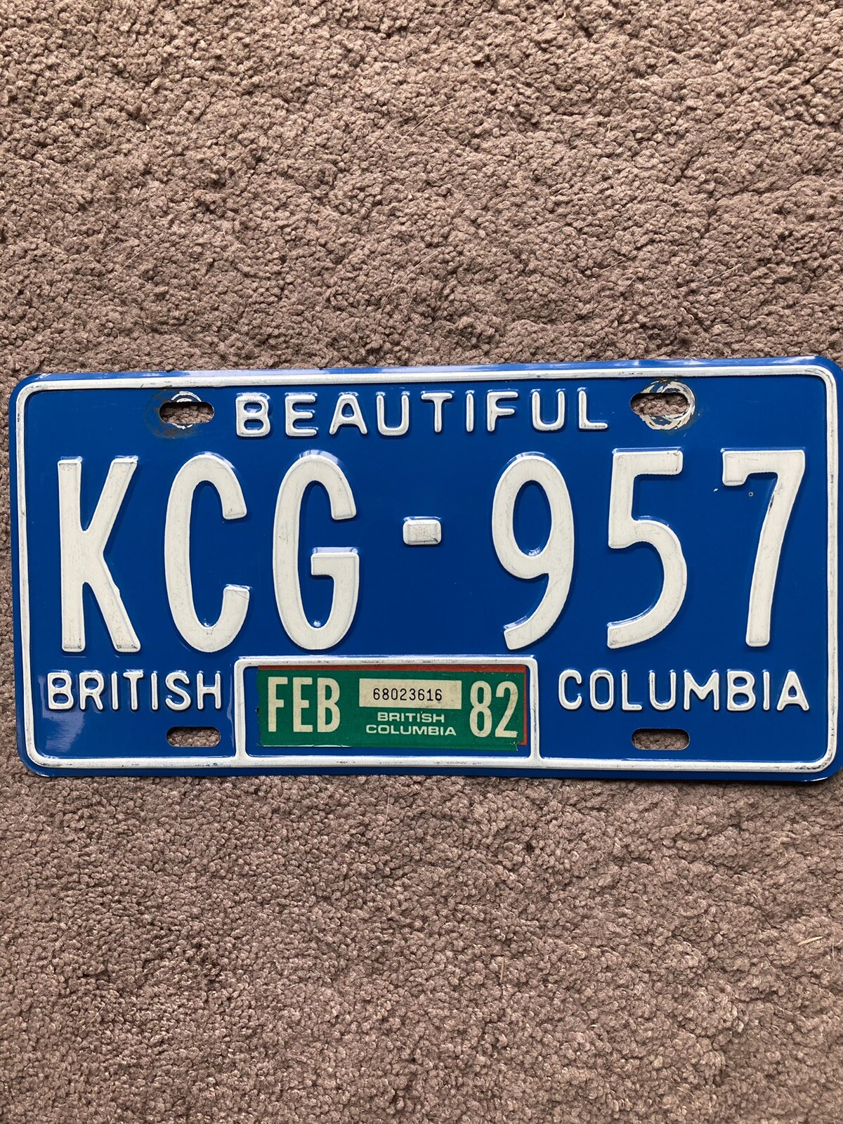1982 British Columbia License Plate -  KCG 957 -  Nice