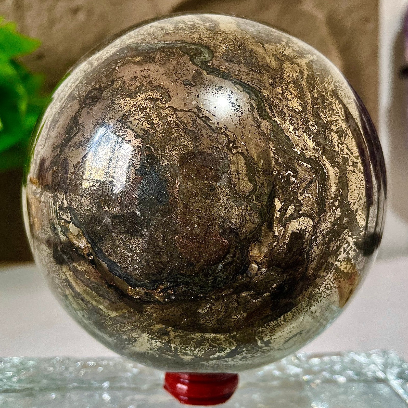 10.64LB Natural Copper Iron Ore Quartz Ball Crystal Ball Spiritual Healing