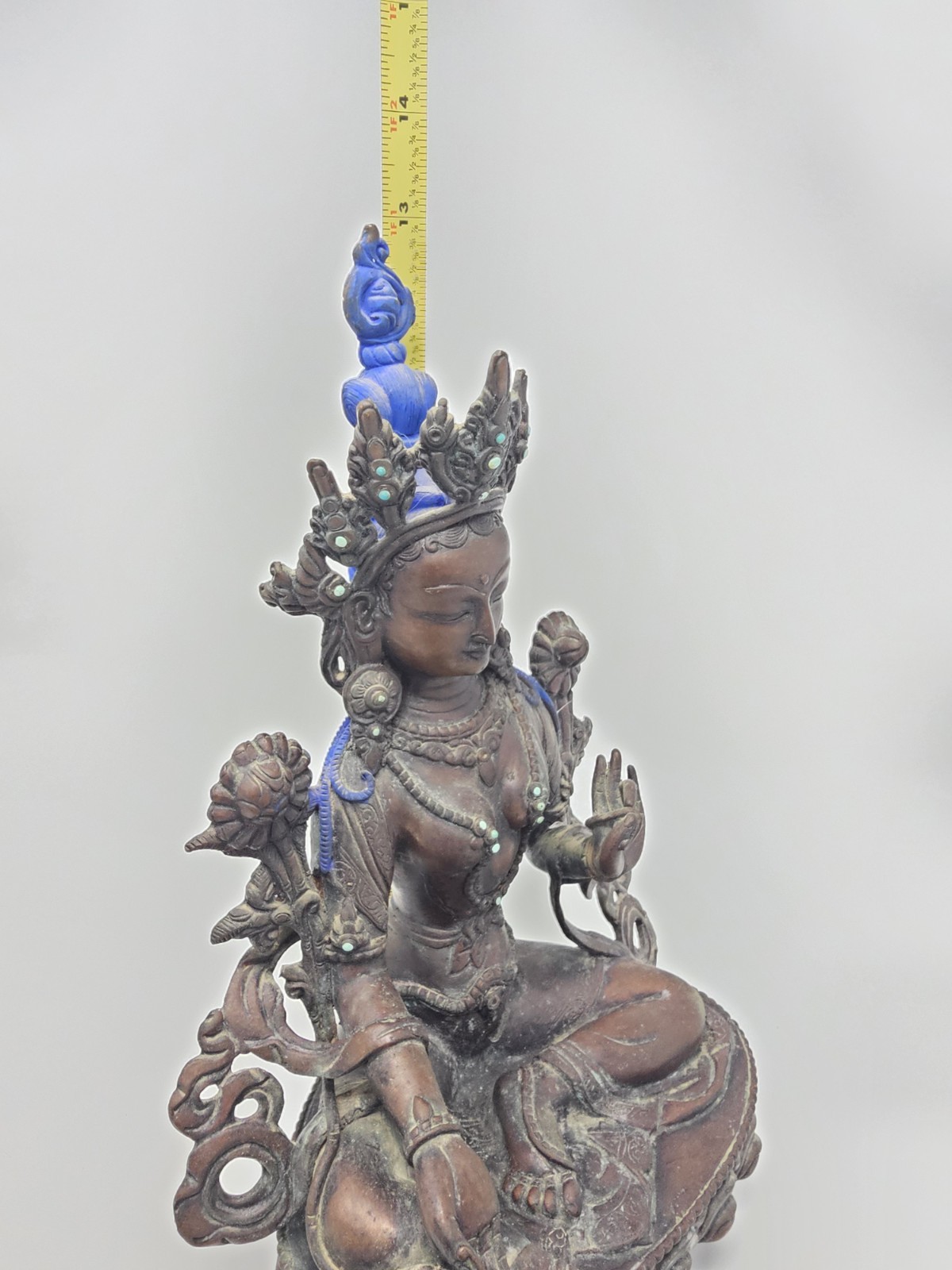 Tibetan Bronze Green Tara Statue Seated Buddhist Goddess 13
