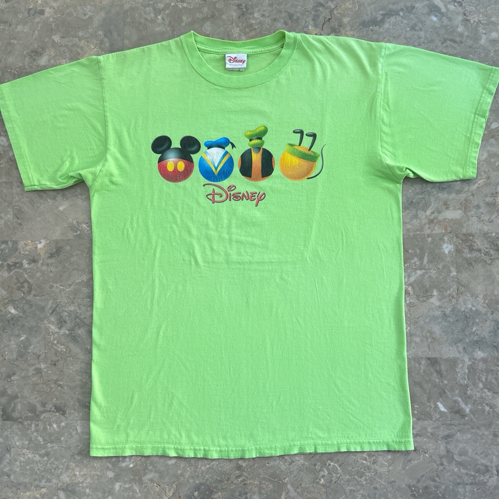Vintage 2000s Disney Mickey Donald Goofy Pluto T Shirt Large Green