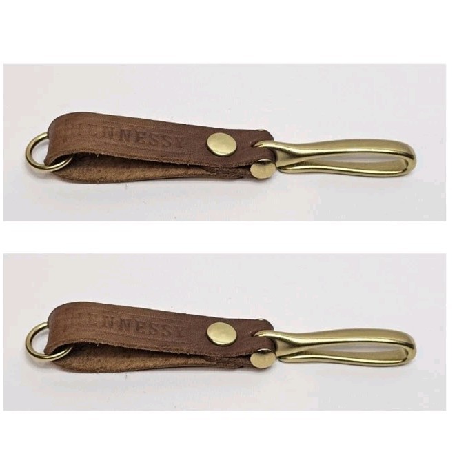 2x Hennessy Brandy Leather and Brass Keychain Clip Embossed Quality Rare HTF 