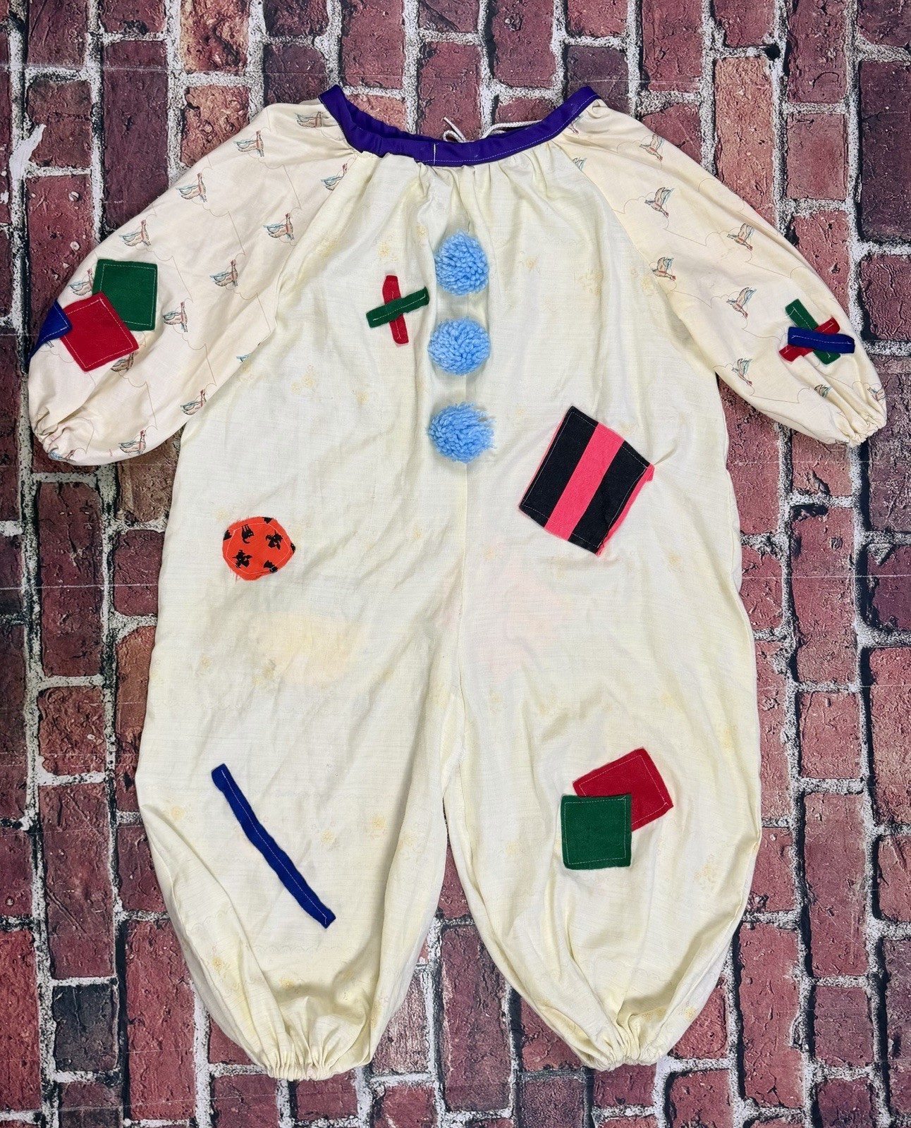 Vintage Kids Halloween Clown Costume Homemade Pom Pom One Piece Floral Ducks