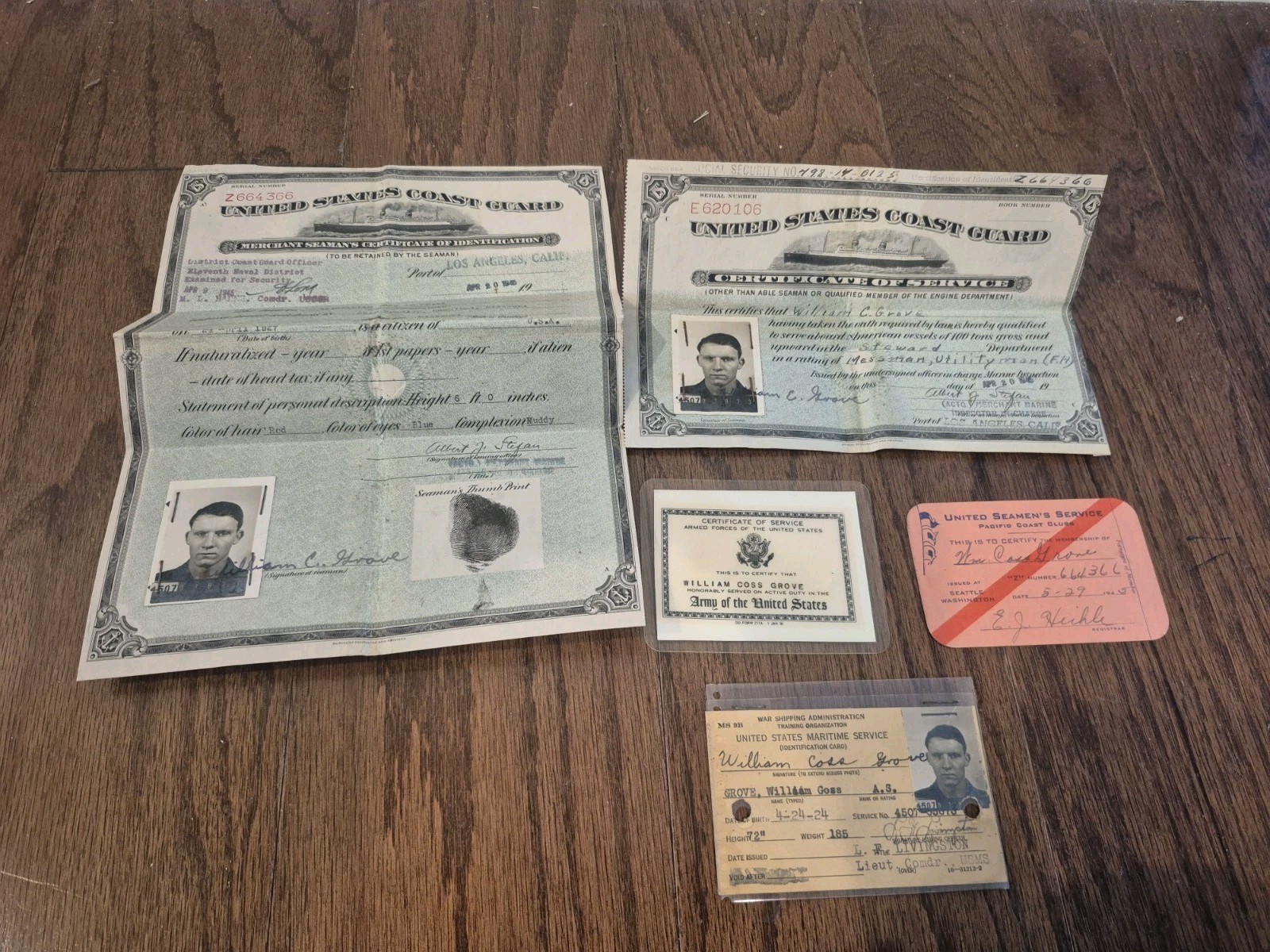 Group  MERCHANT SEAMAN\'S CERTIFICATE UNITED STATES COAST GUARD Id  1945 WWII