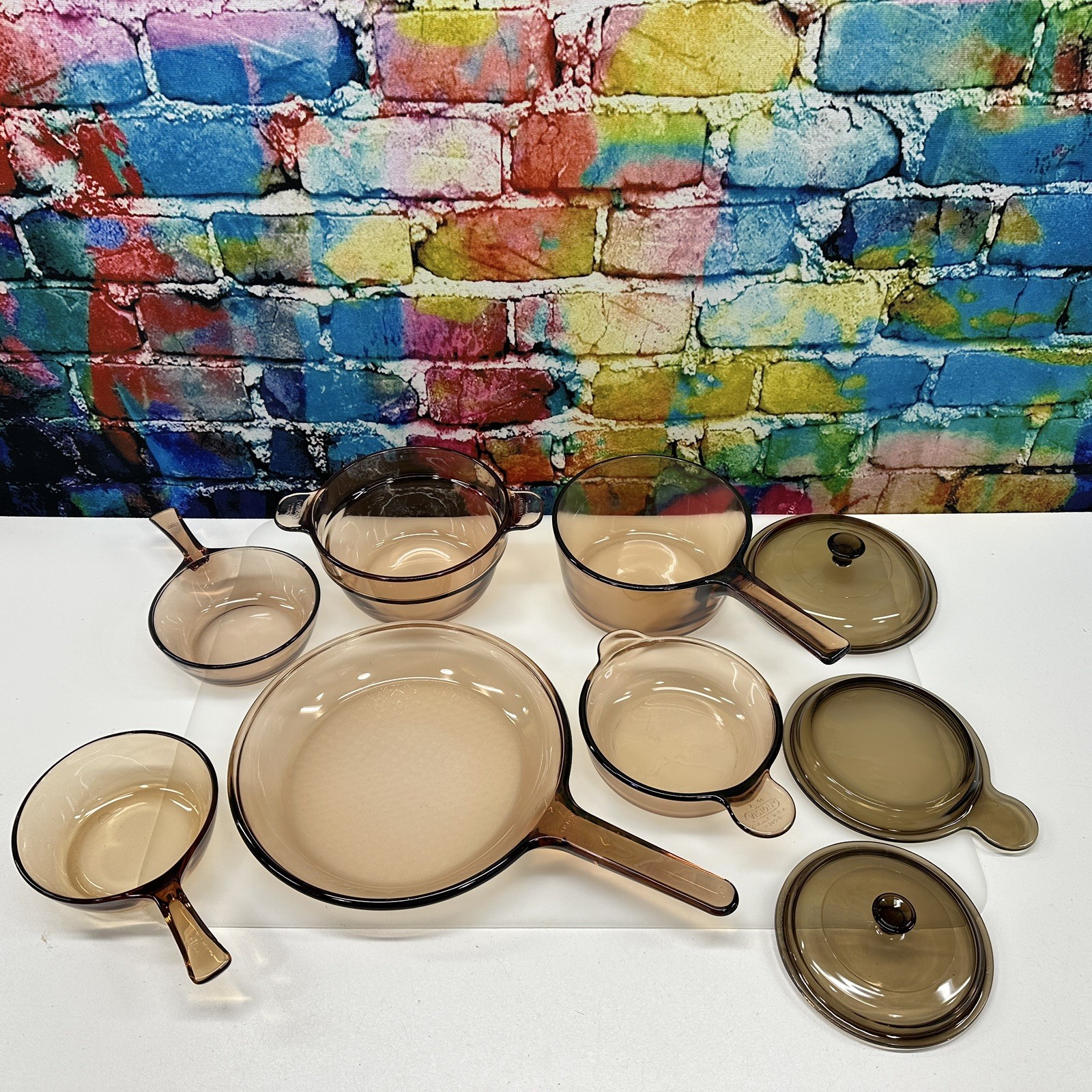 Vintage Corning Ware Amber Vision Cookware 9 Lot Set