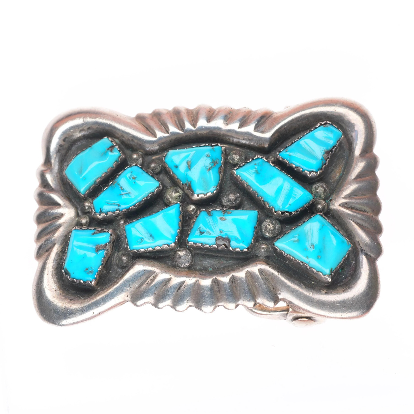 G&L Leekity Zuni sterling silver turquoise carved nugget belt buckle G&L Leekity Zuni sterling silver turquoise carved nugget belt buckle