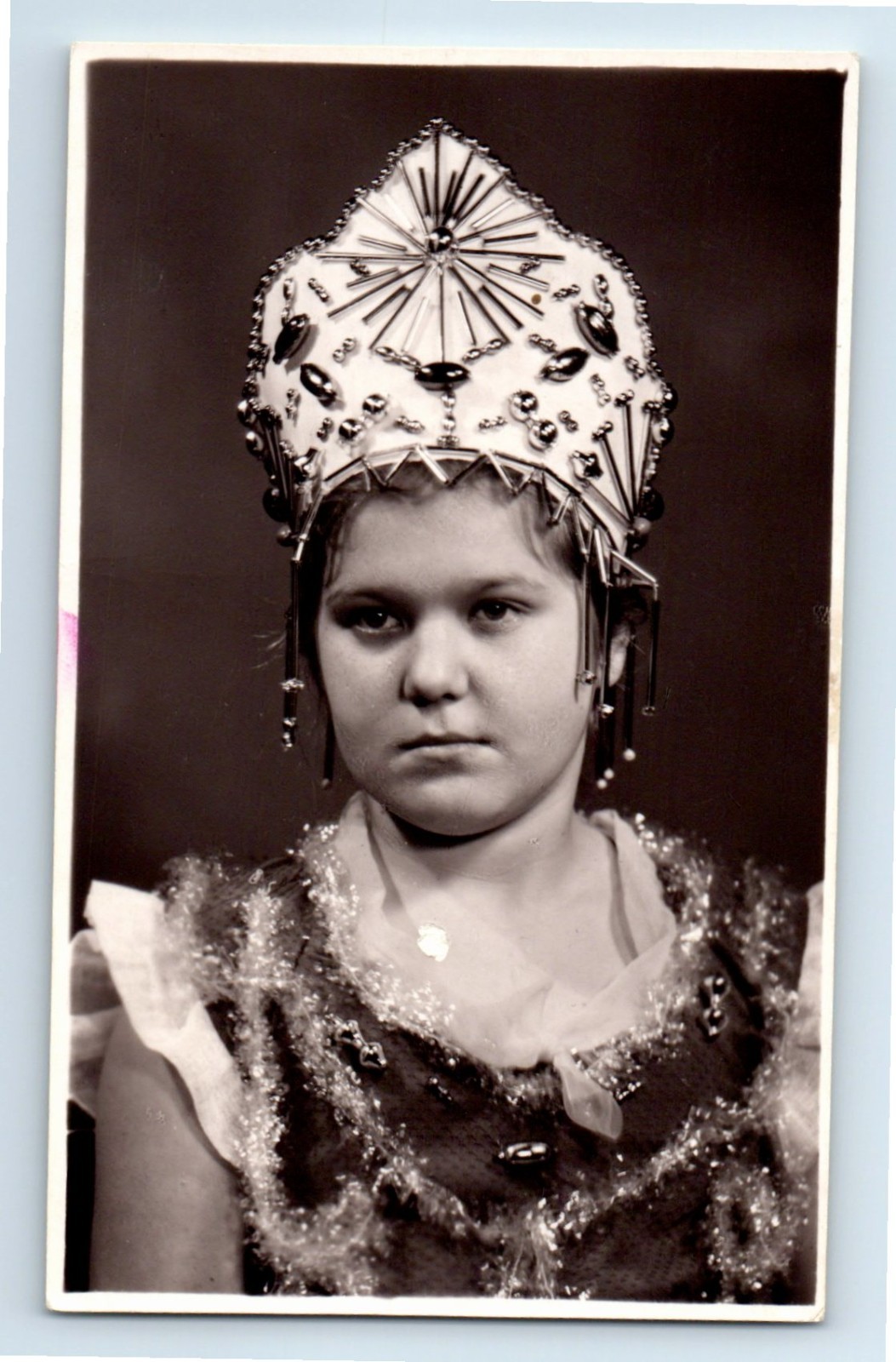 USSR Photo era Young girl in traditional festive costume kokoshnik headdress USSR Photo era Young girl in traditional festive costume kokoshnik headdress
