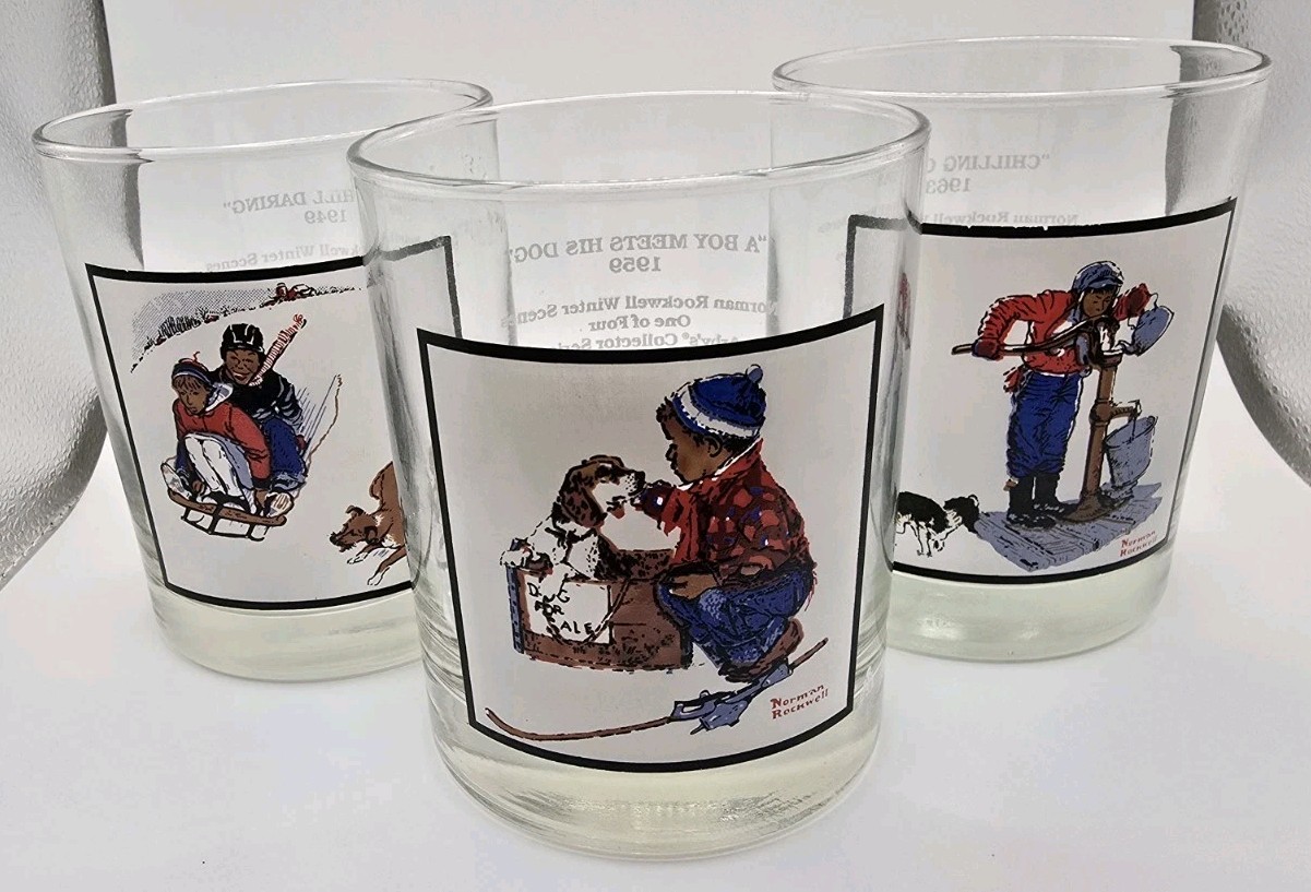 1979 Arby\'s Norman Rockwell Pepsi Winter Scenes (Set of 3) Glasses Vintage