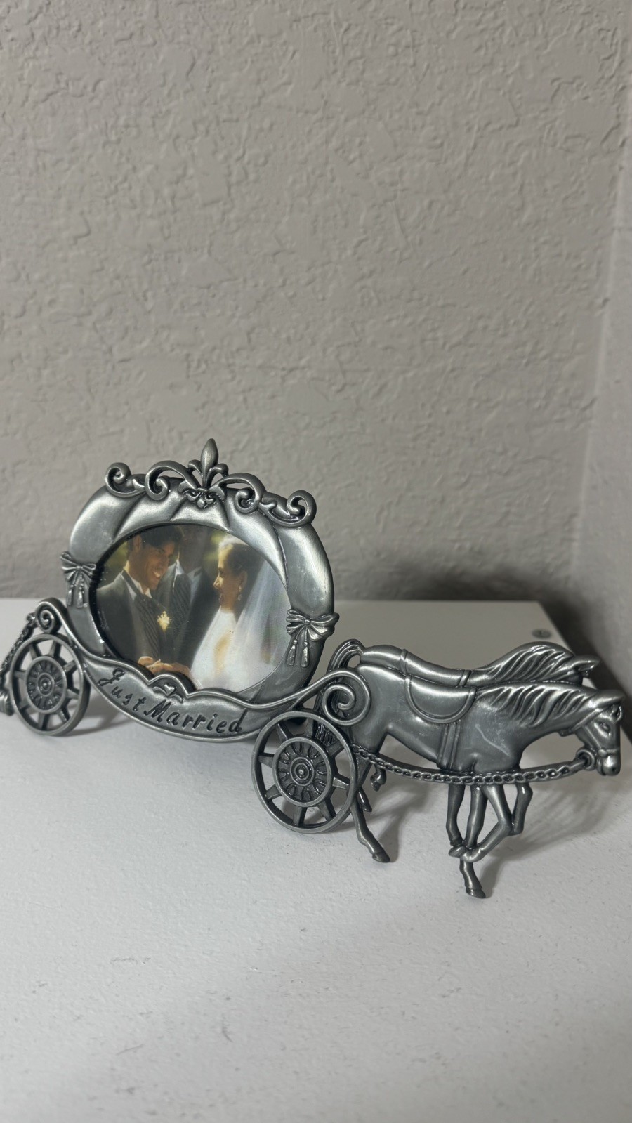 Just Married Cinderella Coach Pewter Picture Frame
