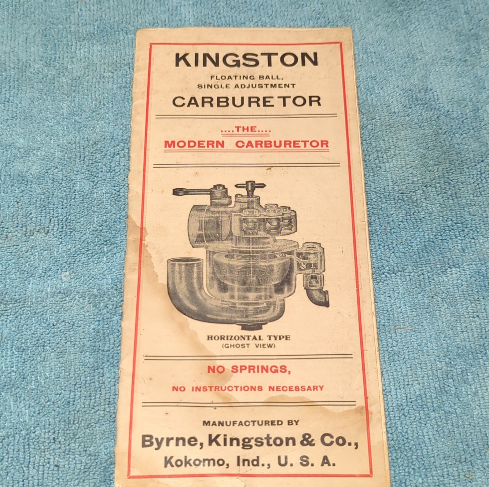 Kingston Floating Ball Carburetor Original Brochure 1910 USA Beige Red Black