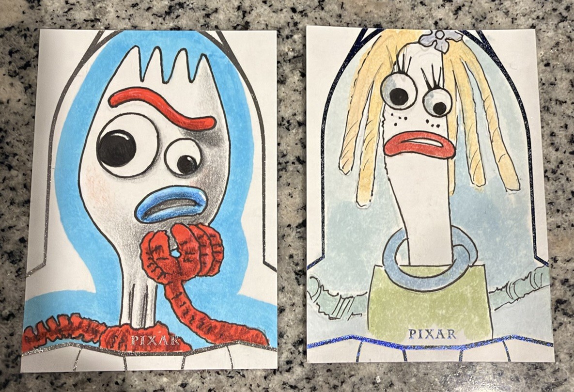 Topps 2025 Toy Story  30th Lot of 2 1/1 Sketch Cards Forky and Karen Beverly