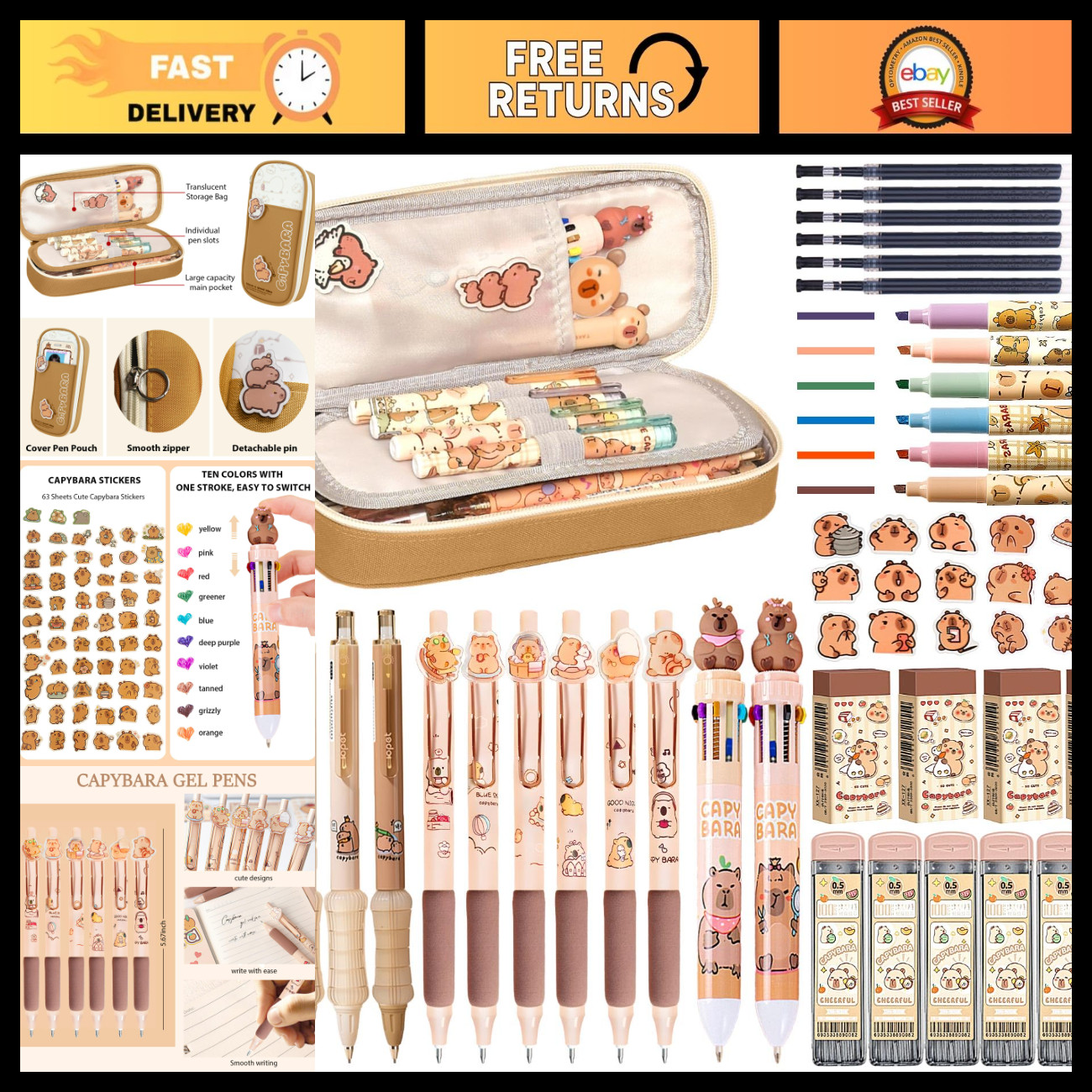 Cute Capybara Stationery Set - Adorable School Supplies & Gift for Kids